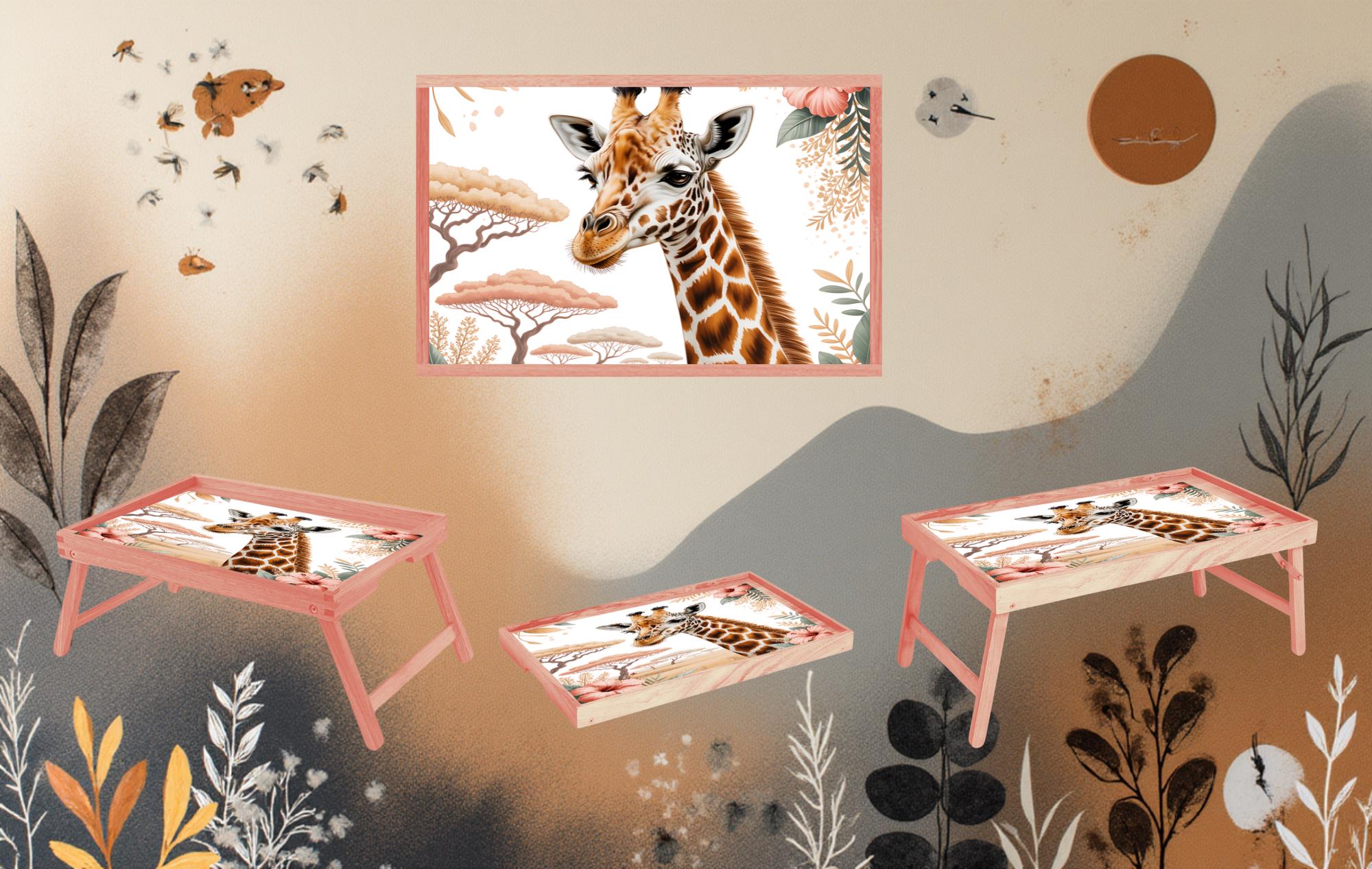 Snack time just got a little taller, Giraffe Foldable Wooden TV Tray or Bed tray/lap Desk, 2 Sizes and Multiple Images Available.