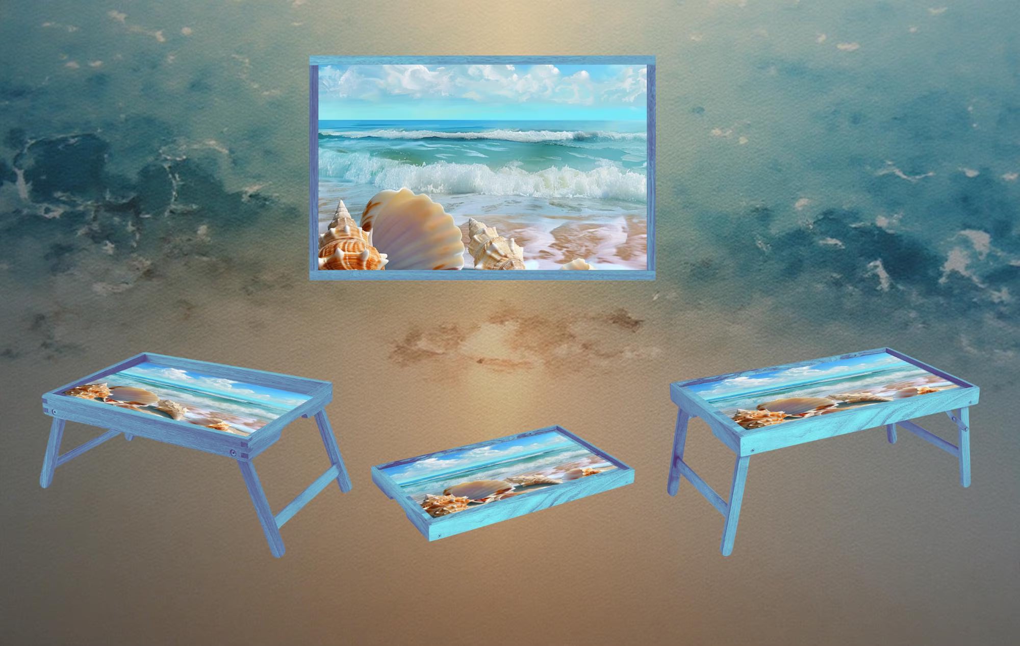 Beach Foldable Wooden TV Tray or Bed tray/lap Desk, 2 Sizes and Multiple Images Available.