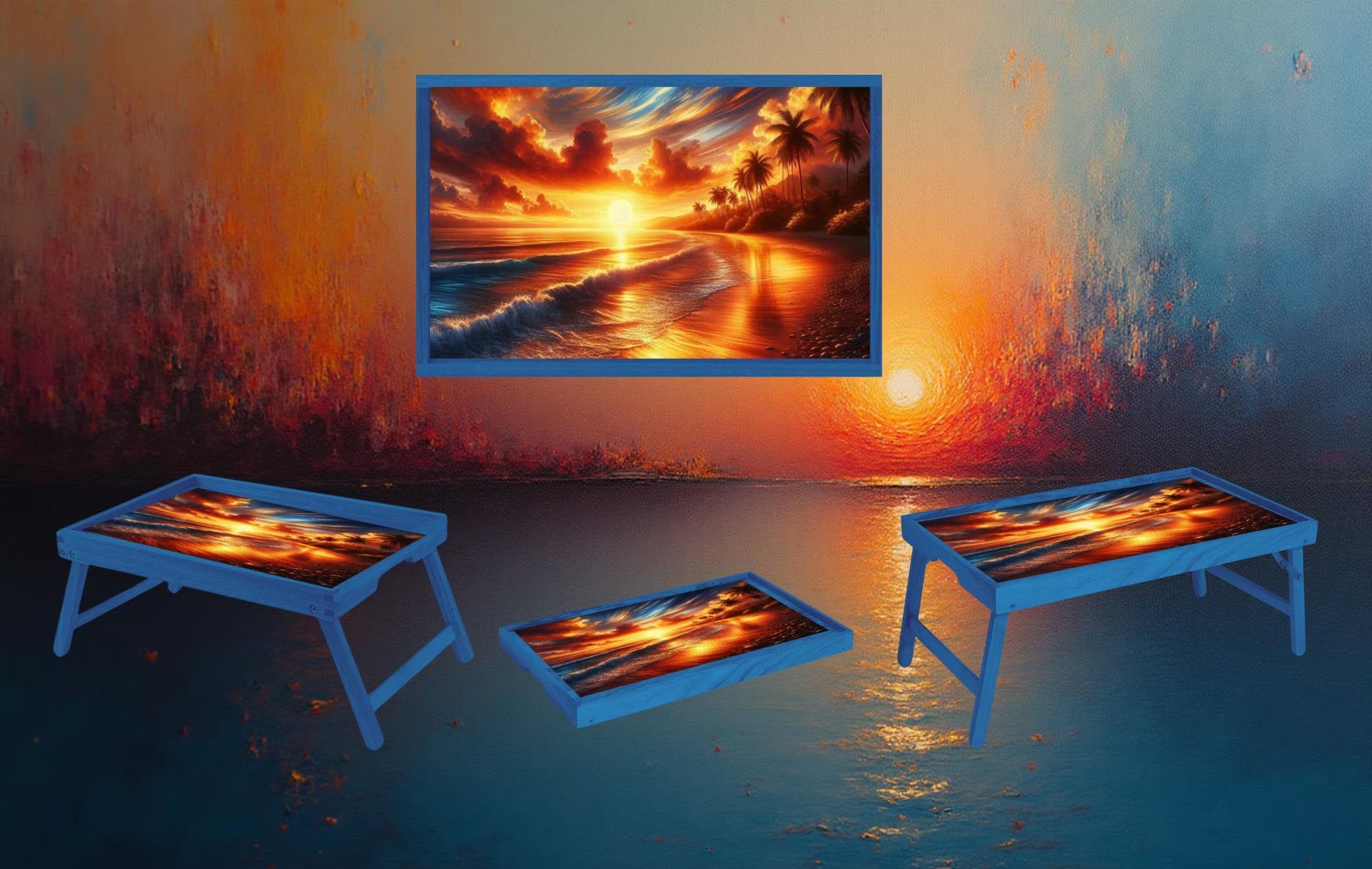 Beach Foldable Wooden TV Tray or Bed tray/lap Desk, 2 Sizes and Multiple Images Available.