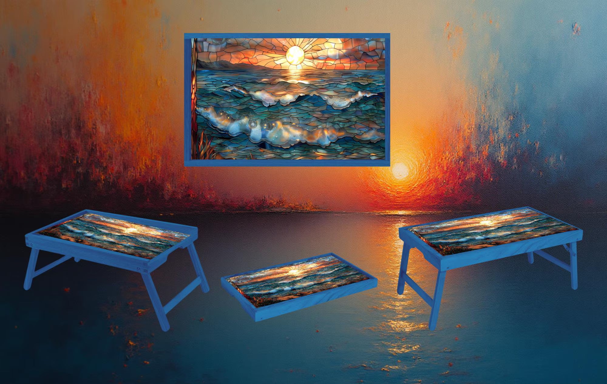 Beach Foldable Wooden TV Tray or Bed tray/lap Desk, 2 Sizes and Multiple Images Available.