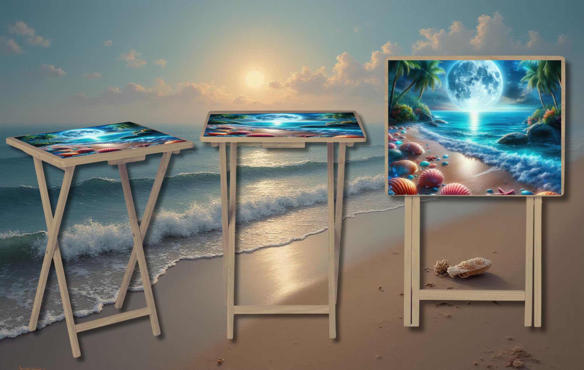 Beach Foldable Wooden TV Tray or Bed tray/lap Desk, 2 Sizes and Multiple Images Available.