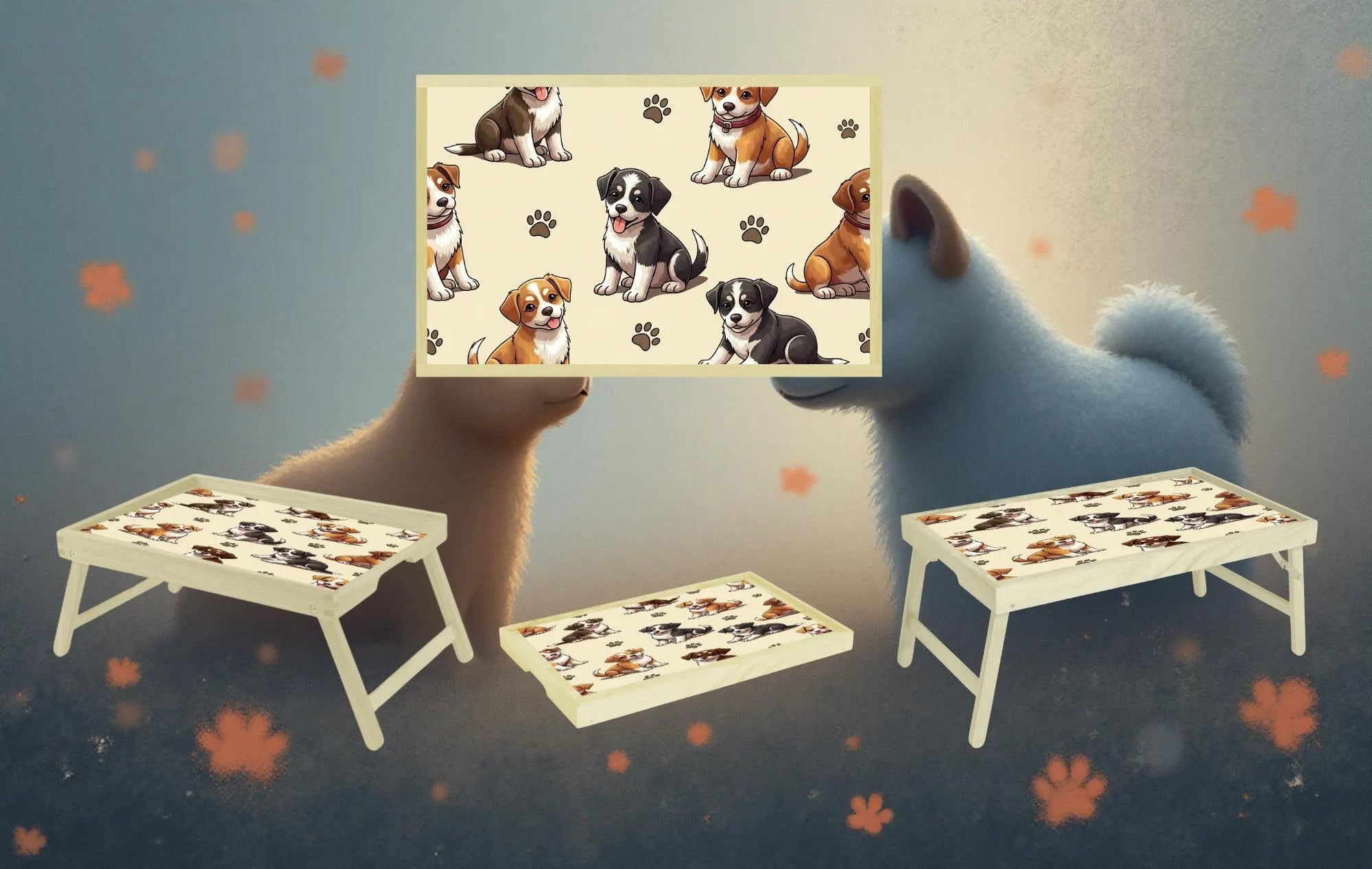 Dog's Foldable Wooden TV Tray or Bed tray/lap Desk, 2 Sizes and Multiple Images Available.