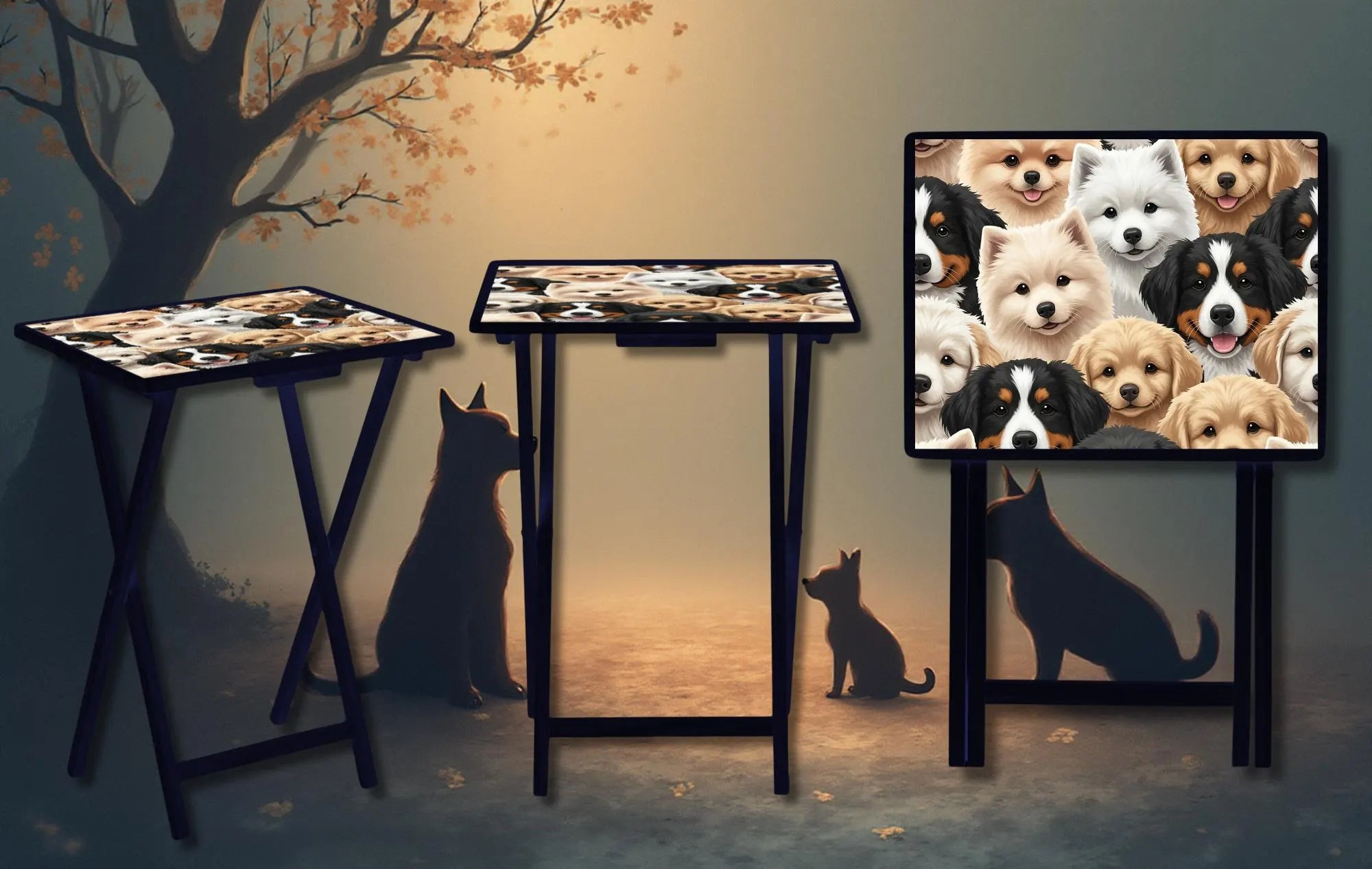 Dog's Foldable Wooden TV Tray or Bed tray/lap Desk, 2 Sizes and Multiple Images Available.