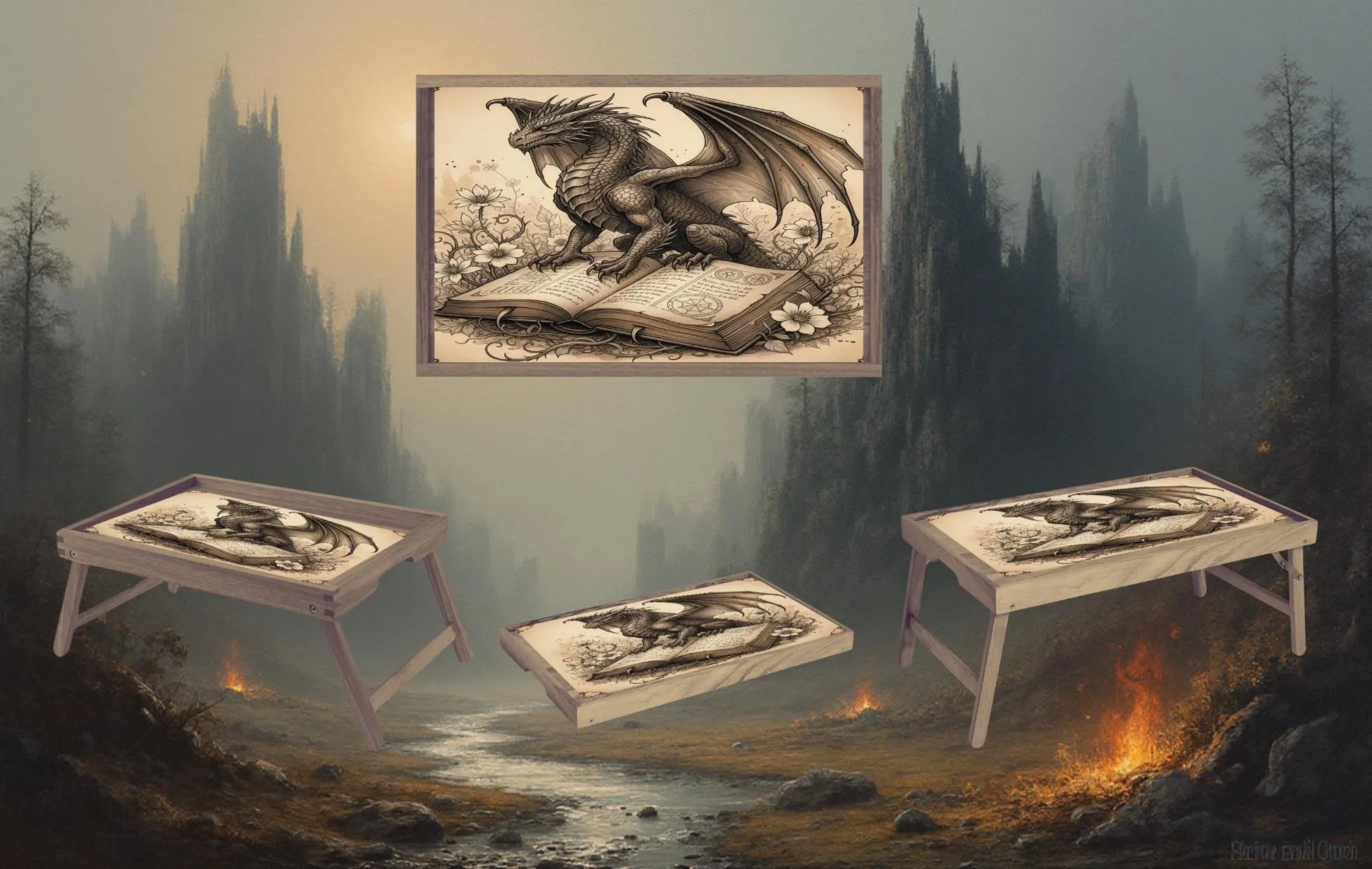 Once Upon a Snack Folding Tray. Books Foldable Wooden TV Tray or Bed tray/lap Desk, 2 Sizes and Multiple Images Available.
