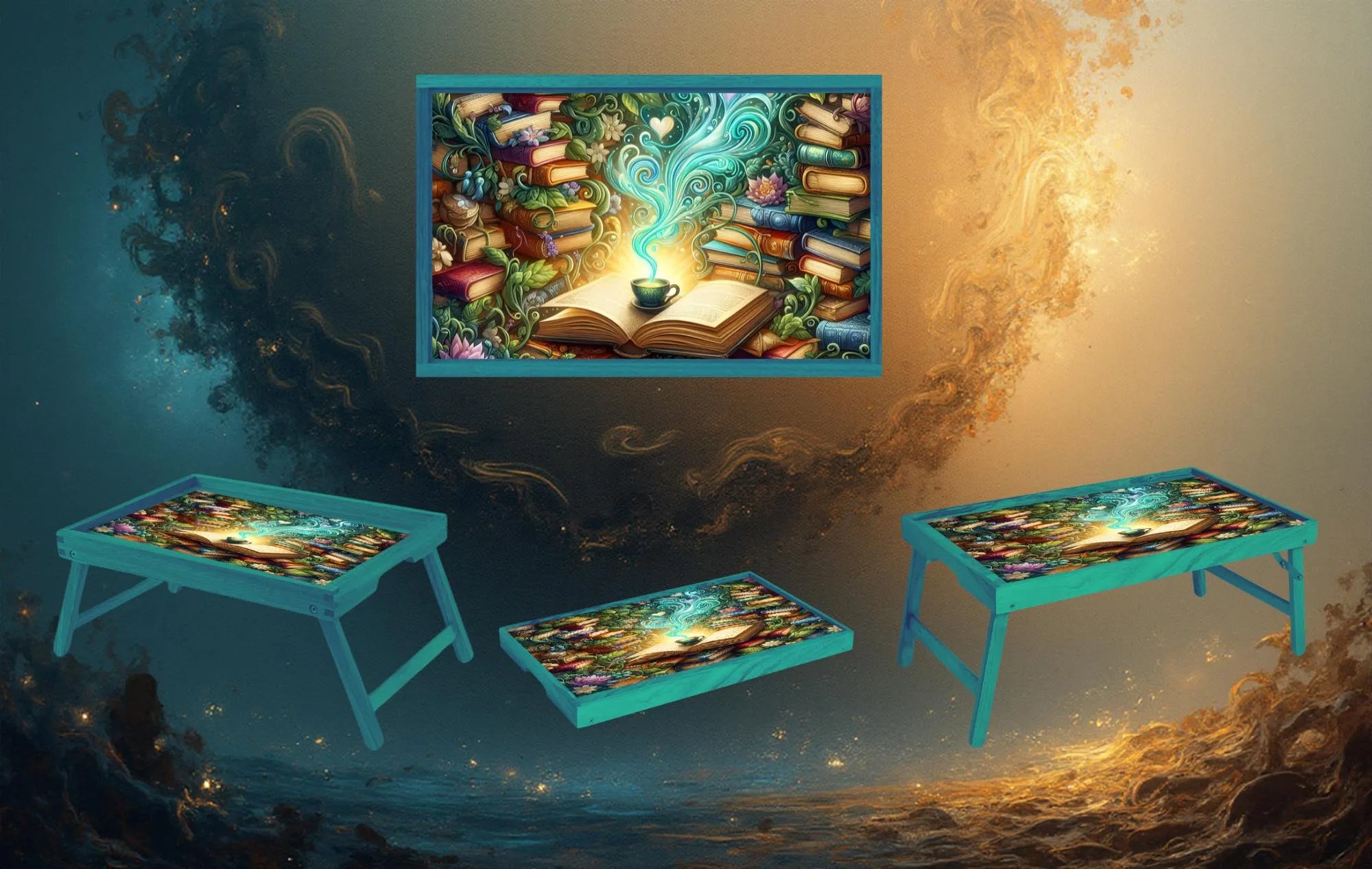 Once Upon a Snack Folding Tray. Books Foldable Wooden TV Tray or Bed tray/lap Desk, 2 Sizes and Multiple Images Available.