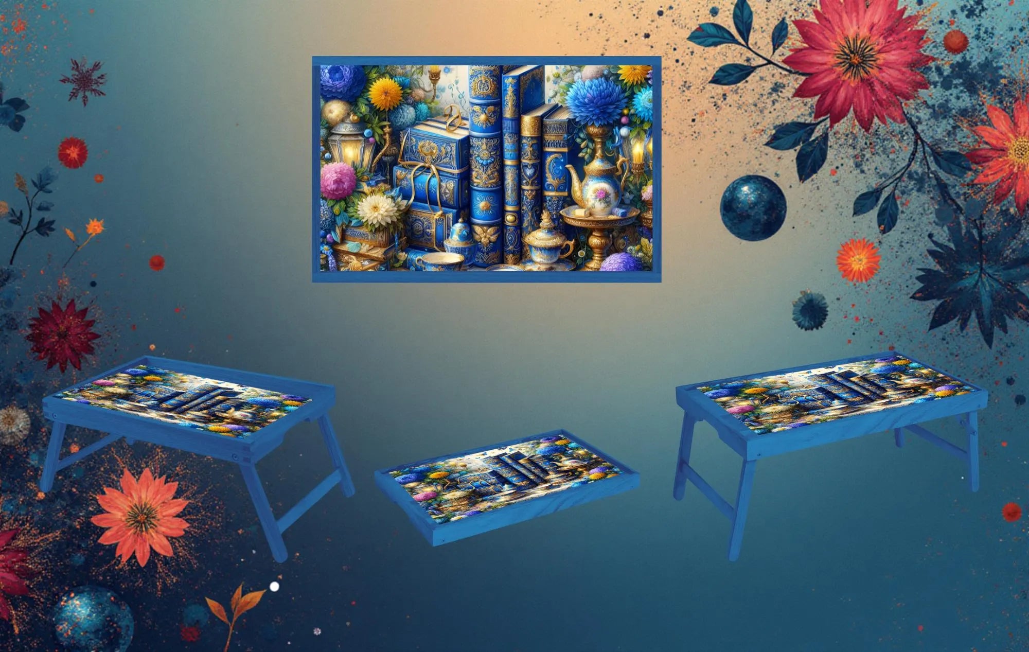 Once Upon a Snack Folding Tray. Books Foldable Wooden TV Tray or Bed tray/lap Desk, 2 Sizes and Multiple Images Available.