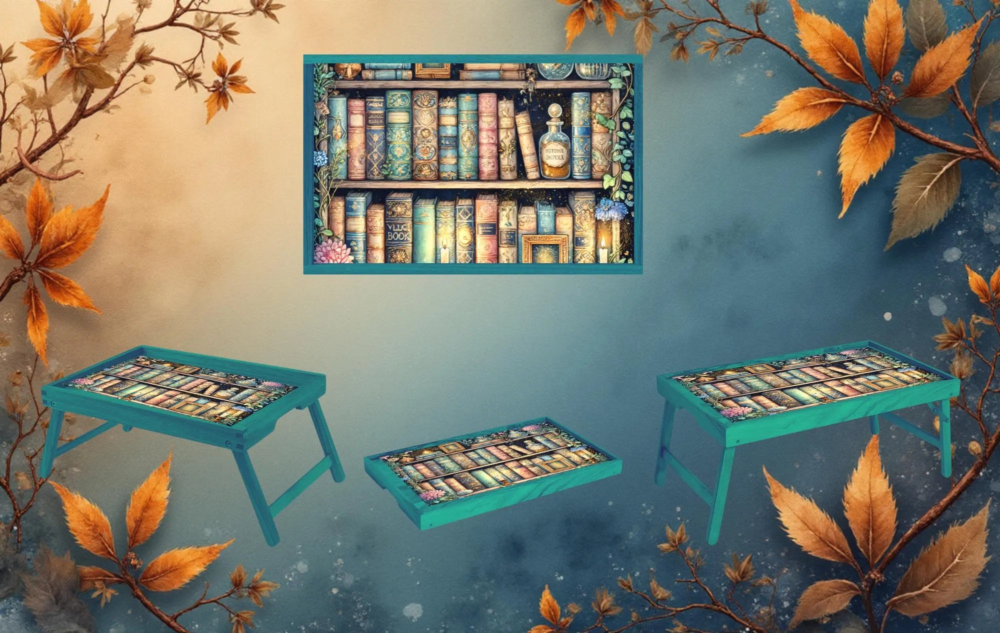 Once Upon a Snack Folding Tray. Books Foldable Wooden TV Tray or Bed tray/lap Desk, 2 Sizes and Multiple Images Available.