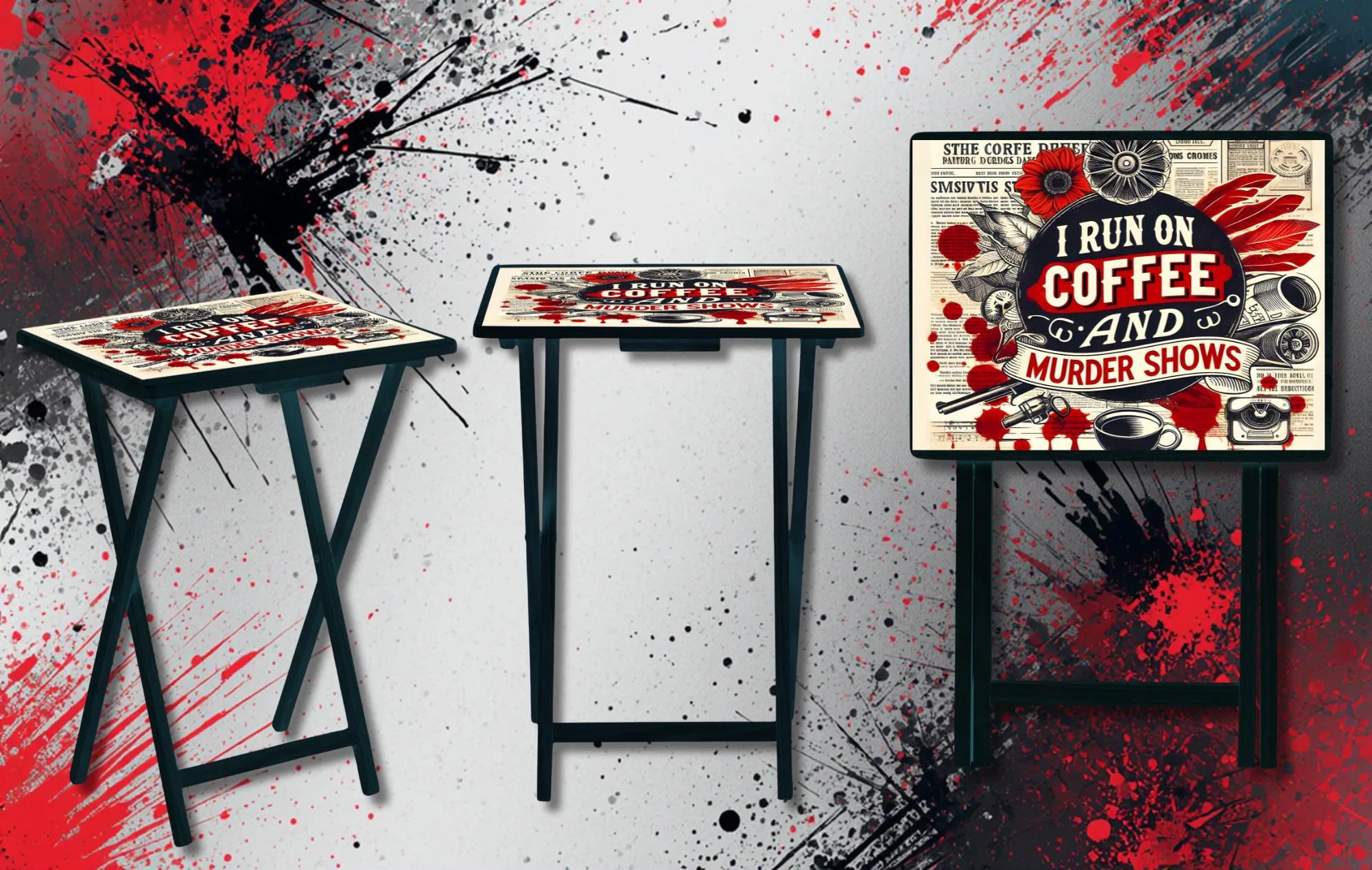 True Crime Foldable Wooden TV Tray or Bed tray/lap Desk. Snacks? Check. Show? Check. Theories? Always, 2 Sizes and Multiple Images Available.