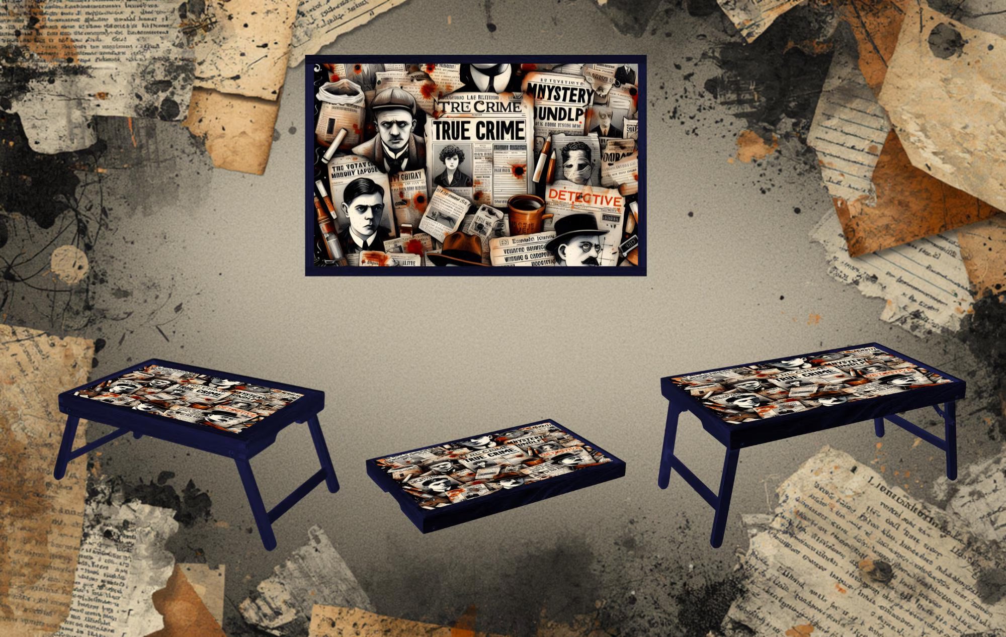 True Crime Foldable Wooden TV Tray or Bed tray/lap Desk. Snacks? Check. Show? Check. Theories? Always, 2 Sizes and Multiple Images Available.
