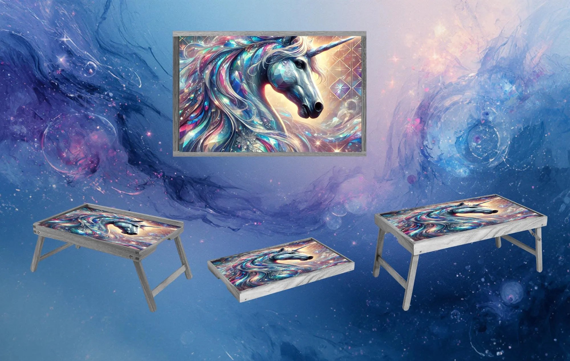 Unicorn Foldable Wooden TV Tray or Bed tray/lap Desk, 2 Sizes and Multiple Images Available.