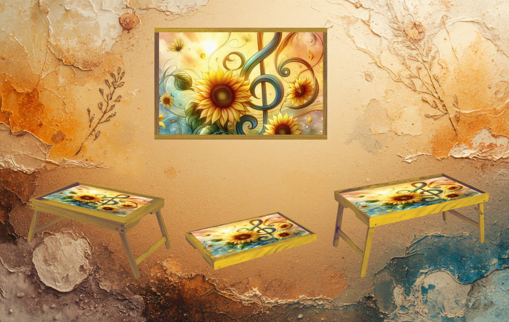 Music Foldable Wooden TV Tray or Bed tray/lap Desk, 2 Sizes and Multiple Images Available.