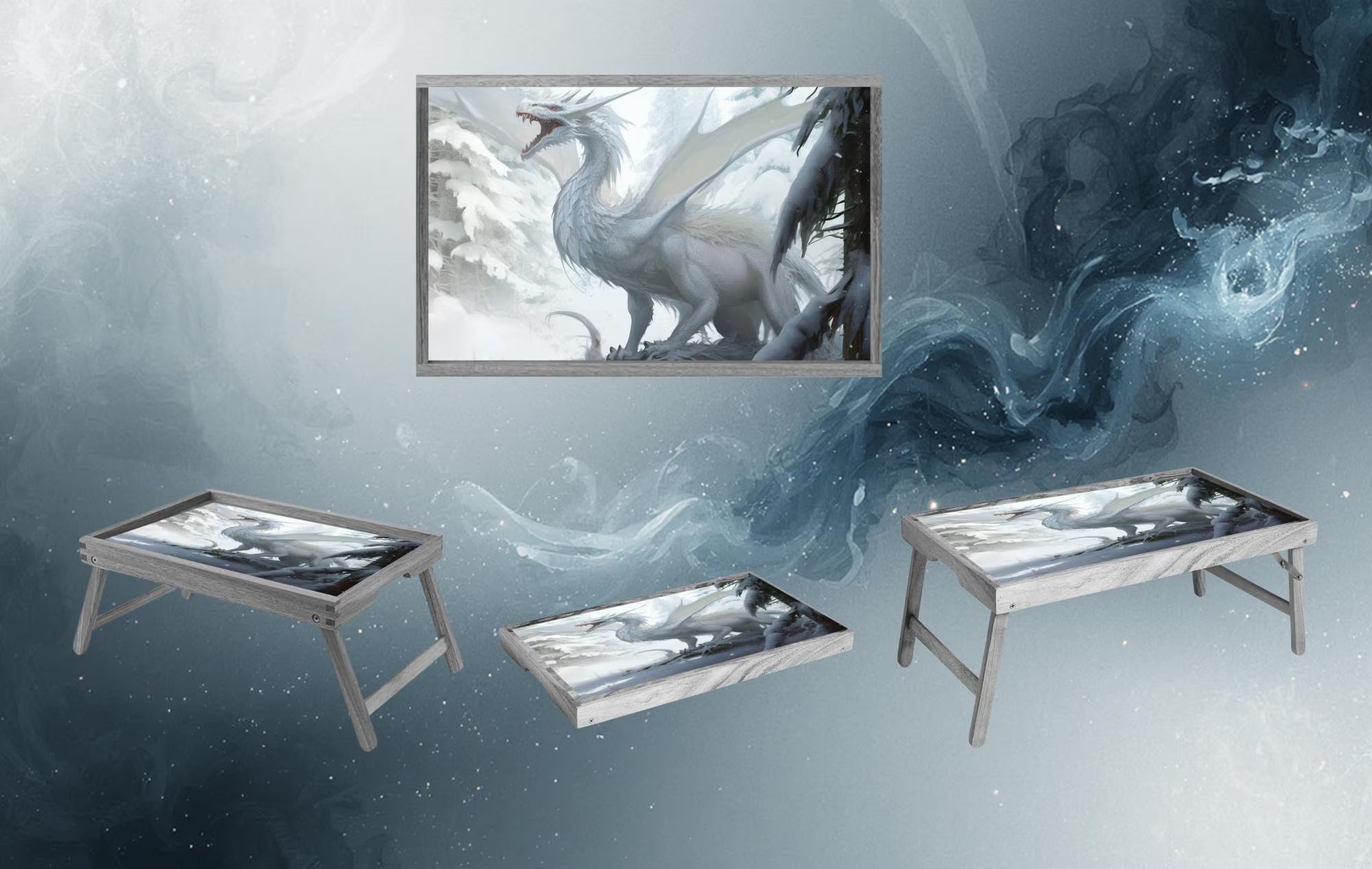 Dragon Foldable Wooden TV Tray or Bed tray/lap Desk, Add a little fire to your day. 2 Sizes and Multiple Images Available.