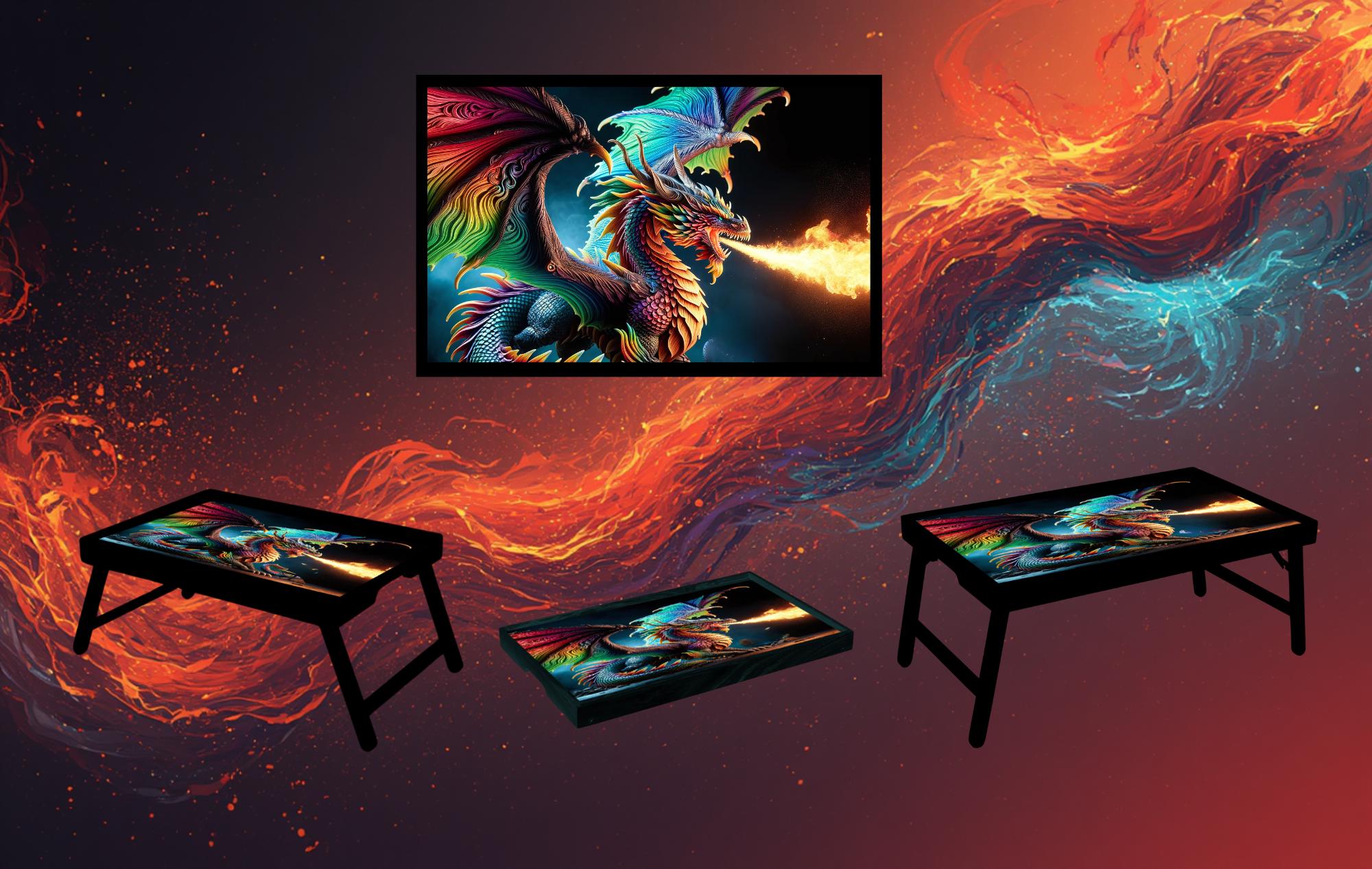 Dragon Foldable Wooden TV Tray or Bed tray/lap Desk, Add a little fire to your day. 2 Sizes and Multiple Images Available.