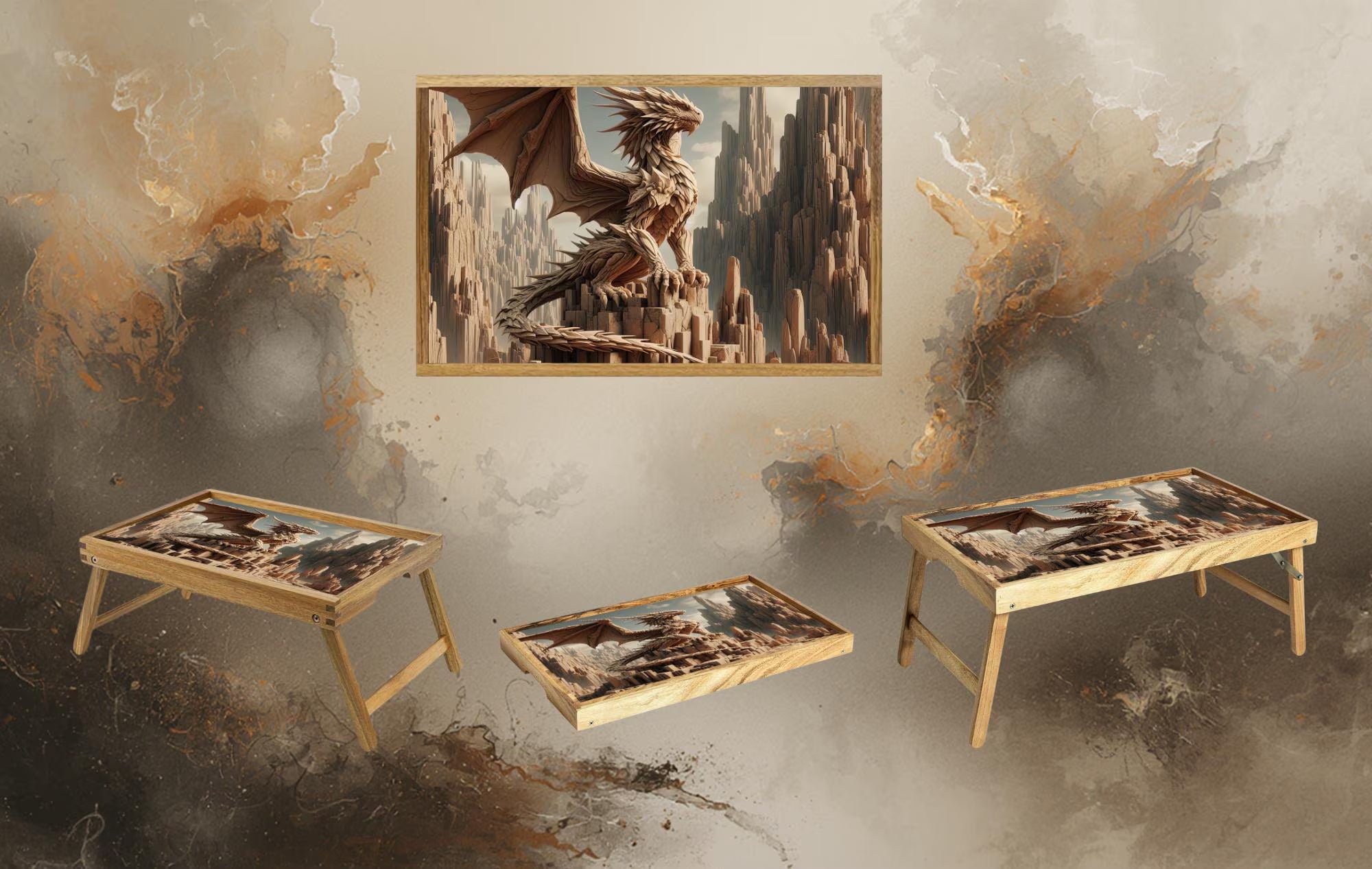 Dragon Foldable Wooden TV Tray or Bed tray/lap Desk, Add a little fire to your day. 2 Sizes and Multiple Images Available.