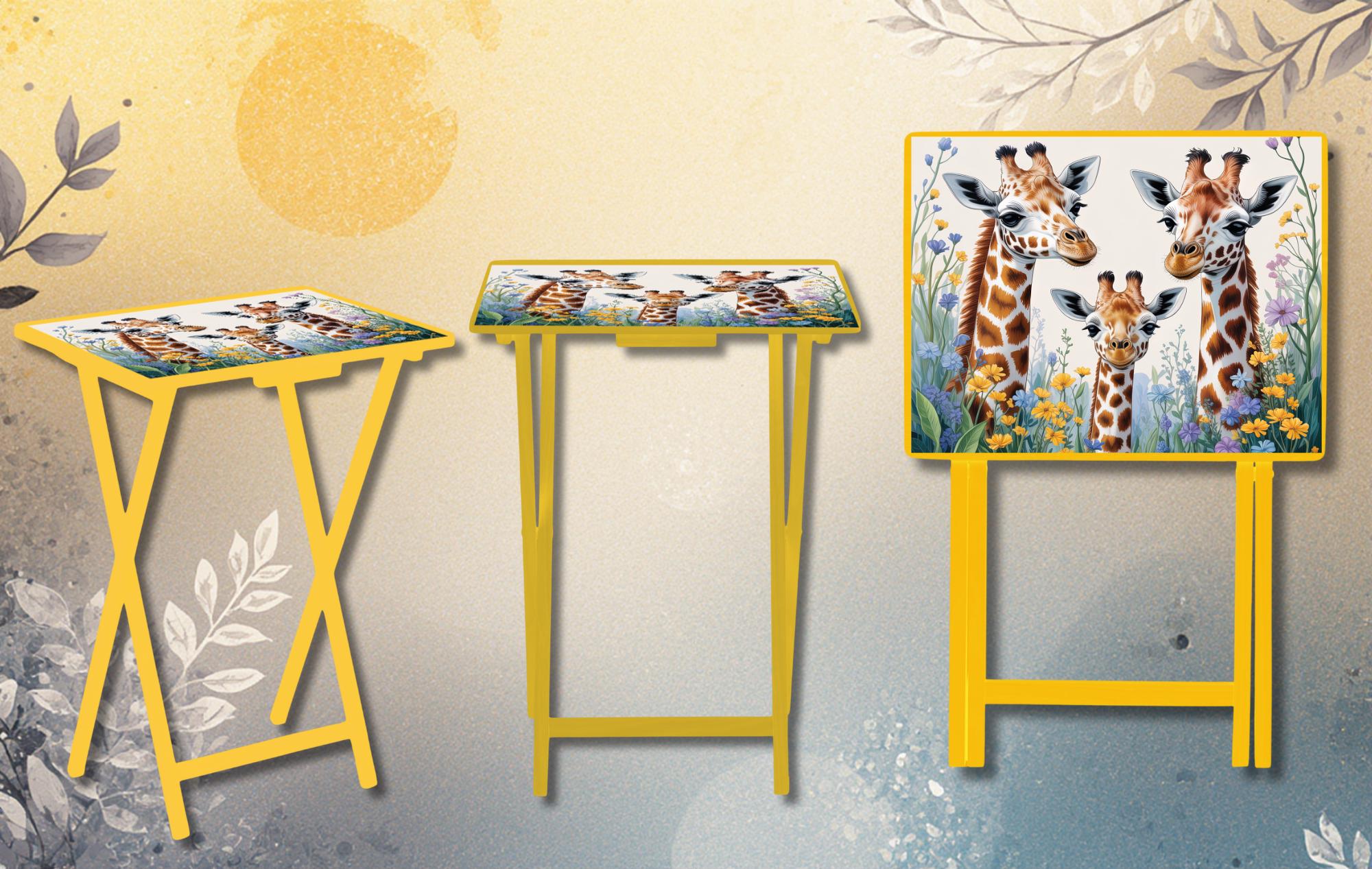 Snack time just got a little taller, Giraffe Foldable Wooden TV Tray or Bed tray/lap Desk, 2 Sizes and Multiple Images Available.