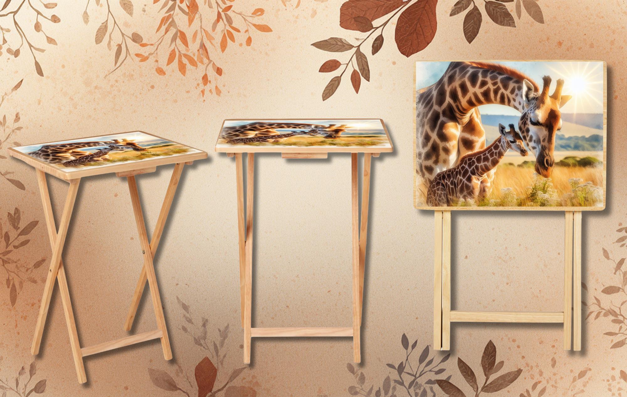 Snack time just got a little taller, Giraffe Foldable Wooden TV Tray or Bed tray/lap Desk, 2 Sizes and Multiple Images Available.