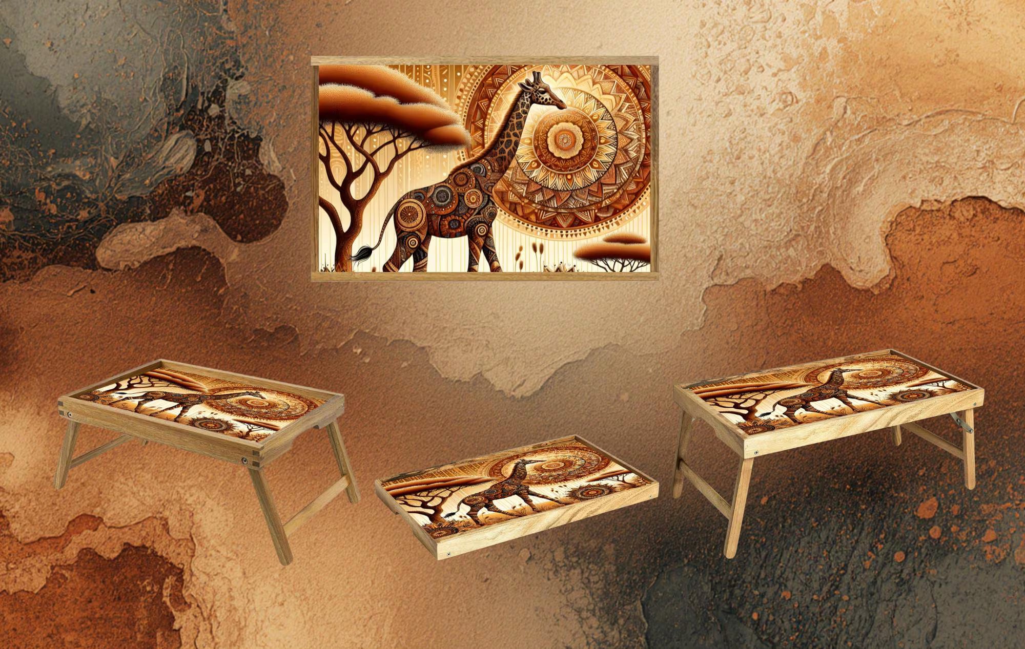 Snack time just got a little taller, Giraffe Foldable Wooden TV Tray or Bed tray/lap Desk, 2 Sizes and Multiple Images Available.