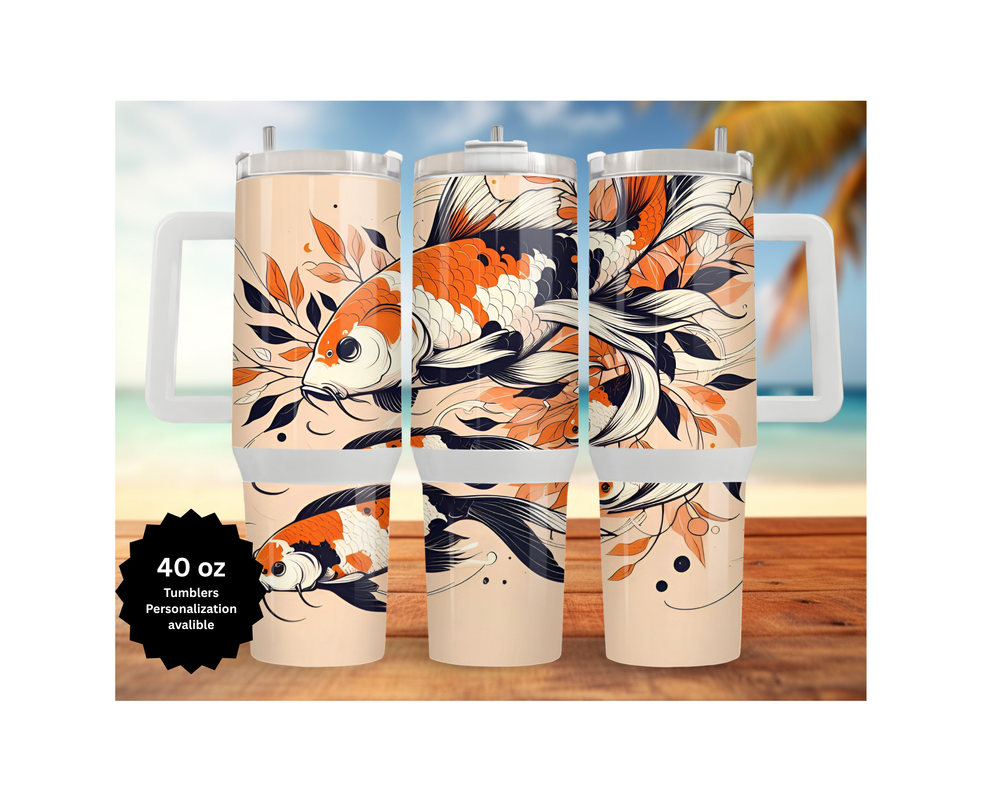 Koi Fish 30 and 40 oz Stainless-Steel Tumblers. Multiple Images Available.