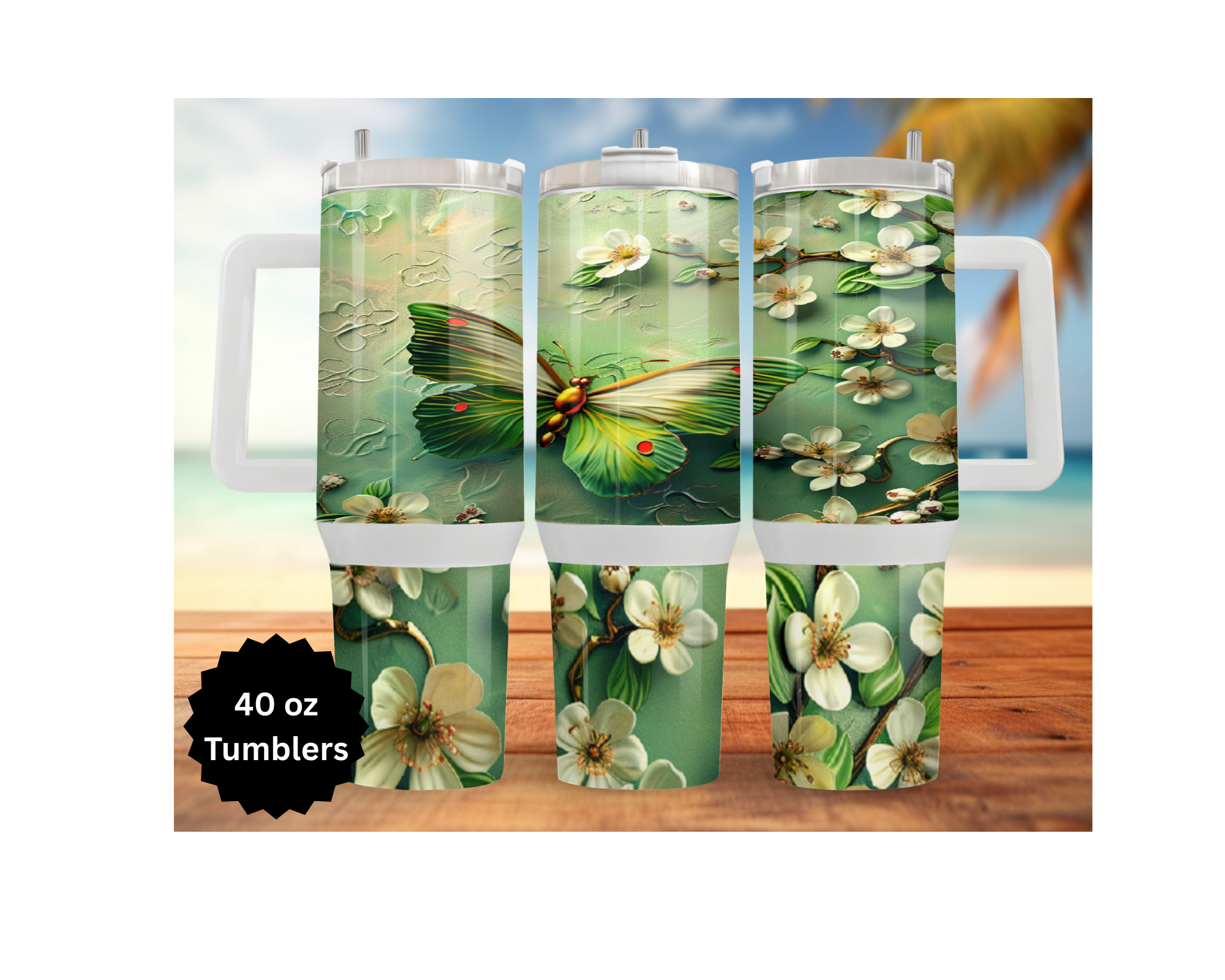 Butterfly 30 and 40 oz Stainless-Steel Tumblers. Multiple Images Available.