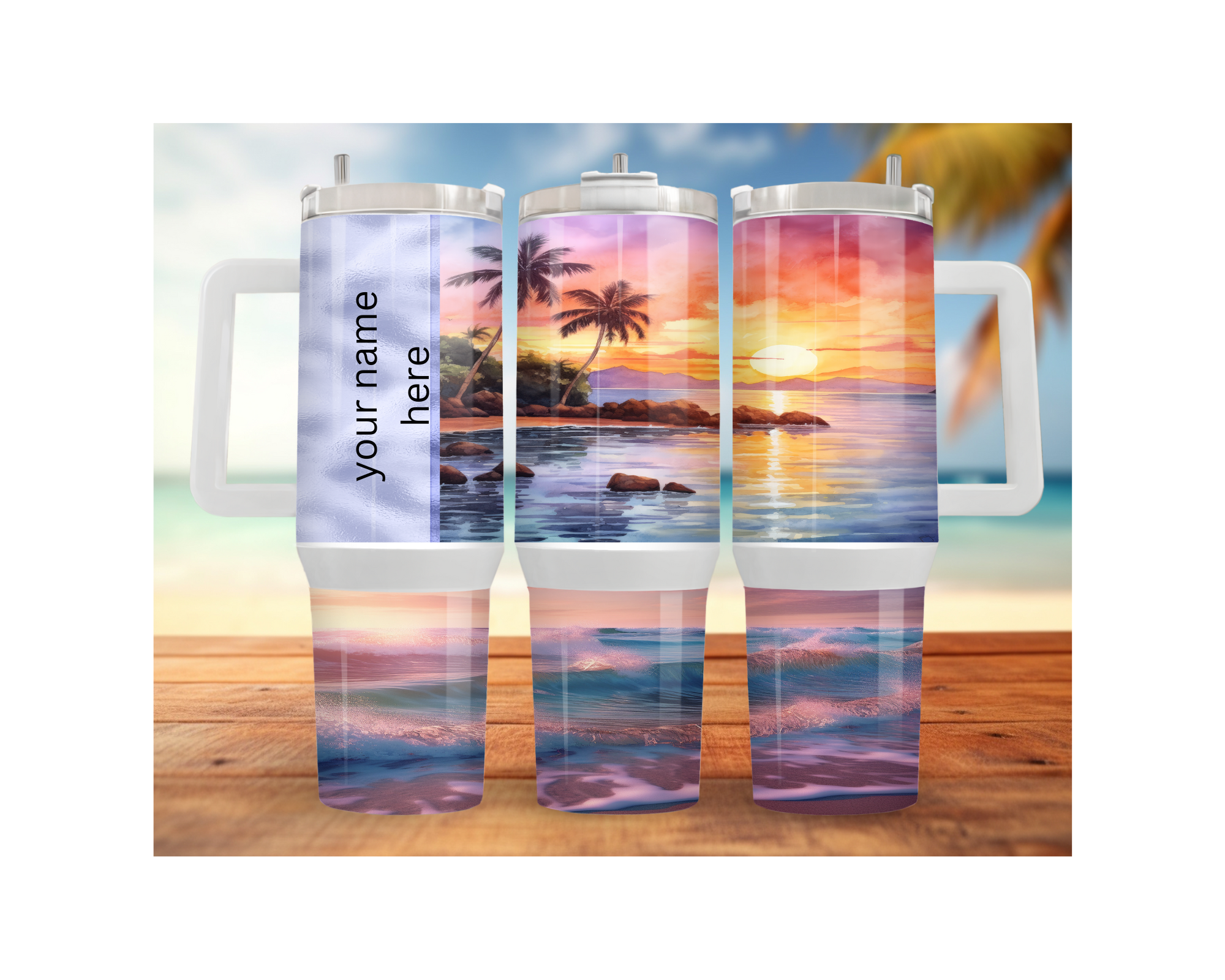 30- and 40-ounce Beachy Bliss Stainless Steel Tumbler.  Multiple Sizes and Images Available.