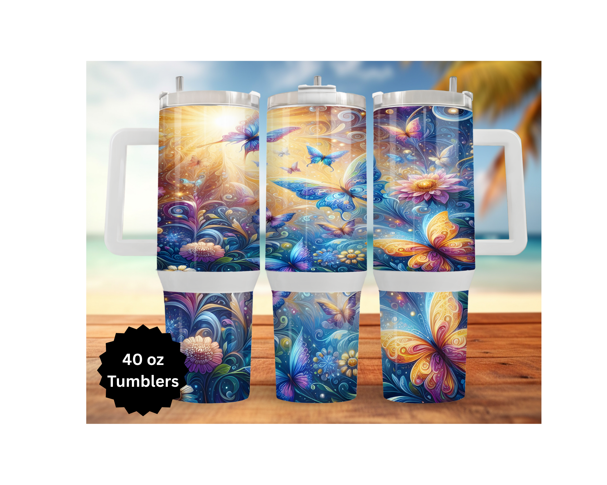 Butterfly 30 and 40 oz Stainless-Steel Tumblers. Multiple Images Available.