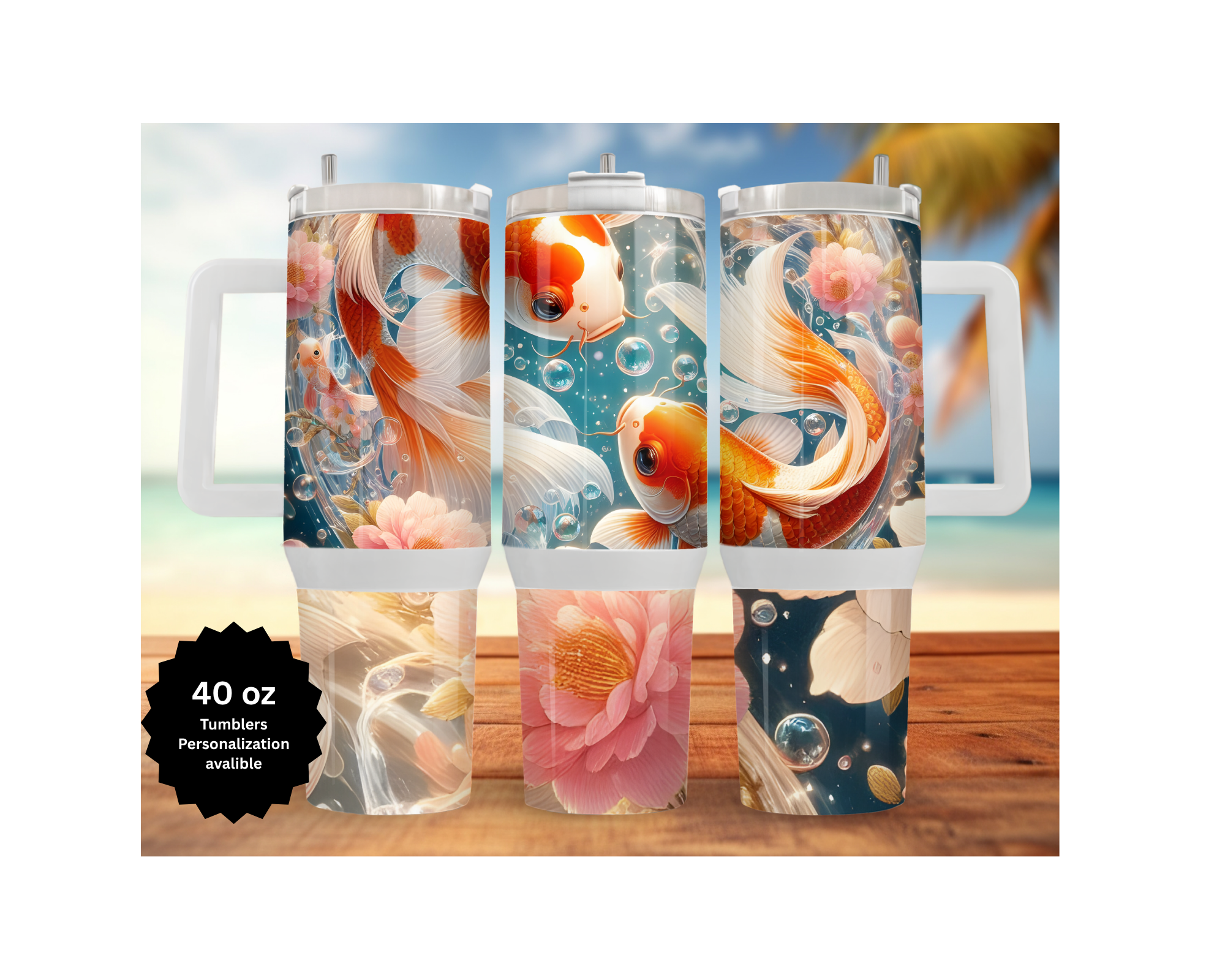 Koi Fish 30 and 40 oz Stainless-Steel Tumblers. Multiple Images Available.