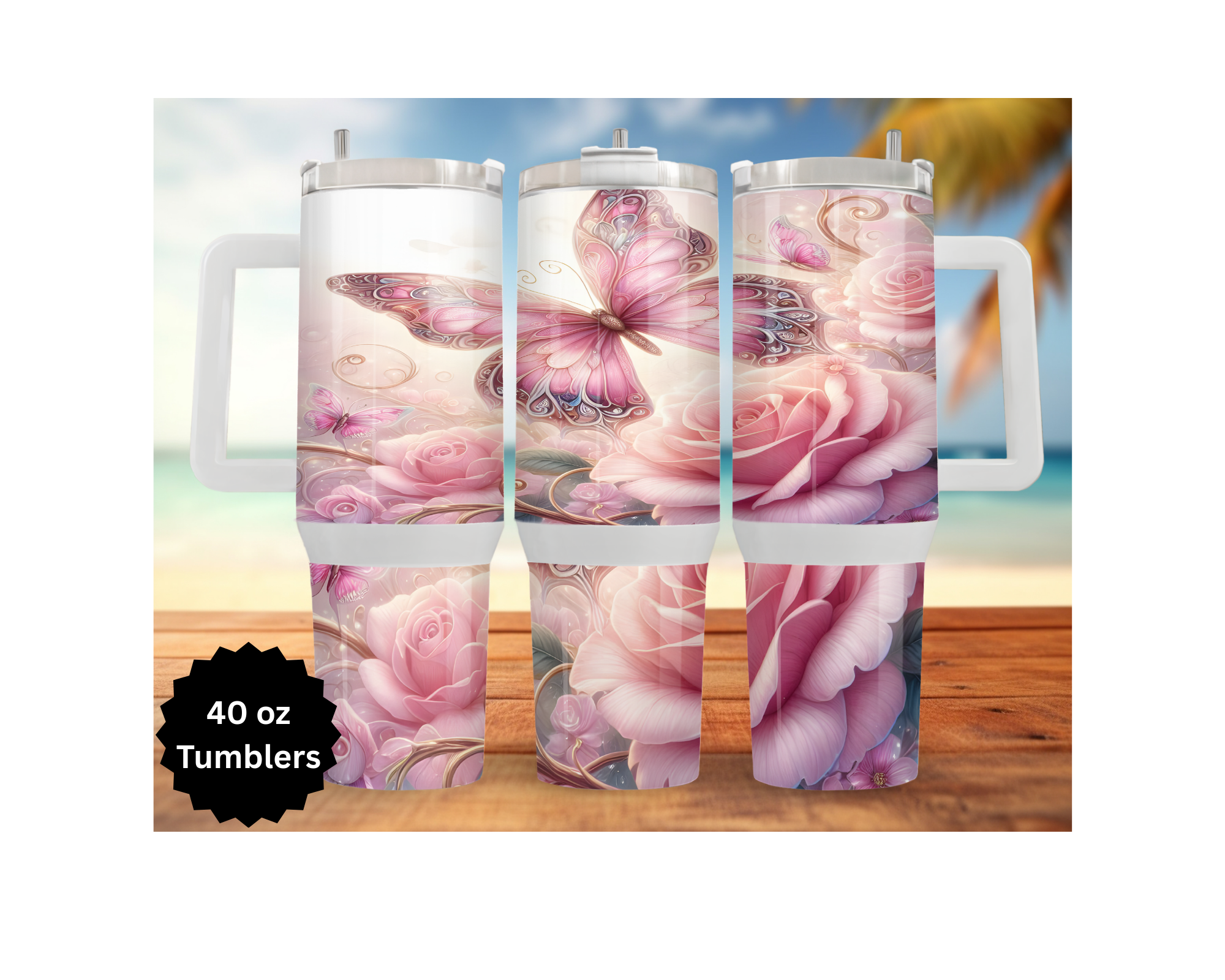 Butterfly 30 and 40 oz Stainless-Steel Tumblers. Multiple Images Available.