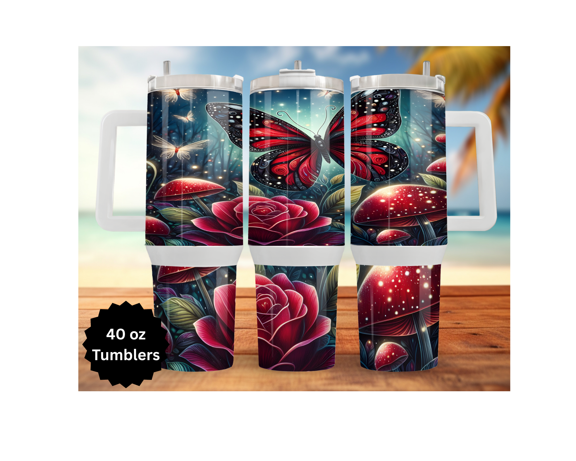 Butterfly 30 and 40 oz Stainless-Steel Tumblers. Multiple Images Available.