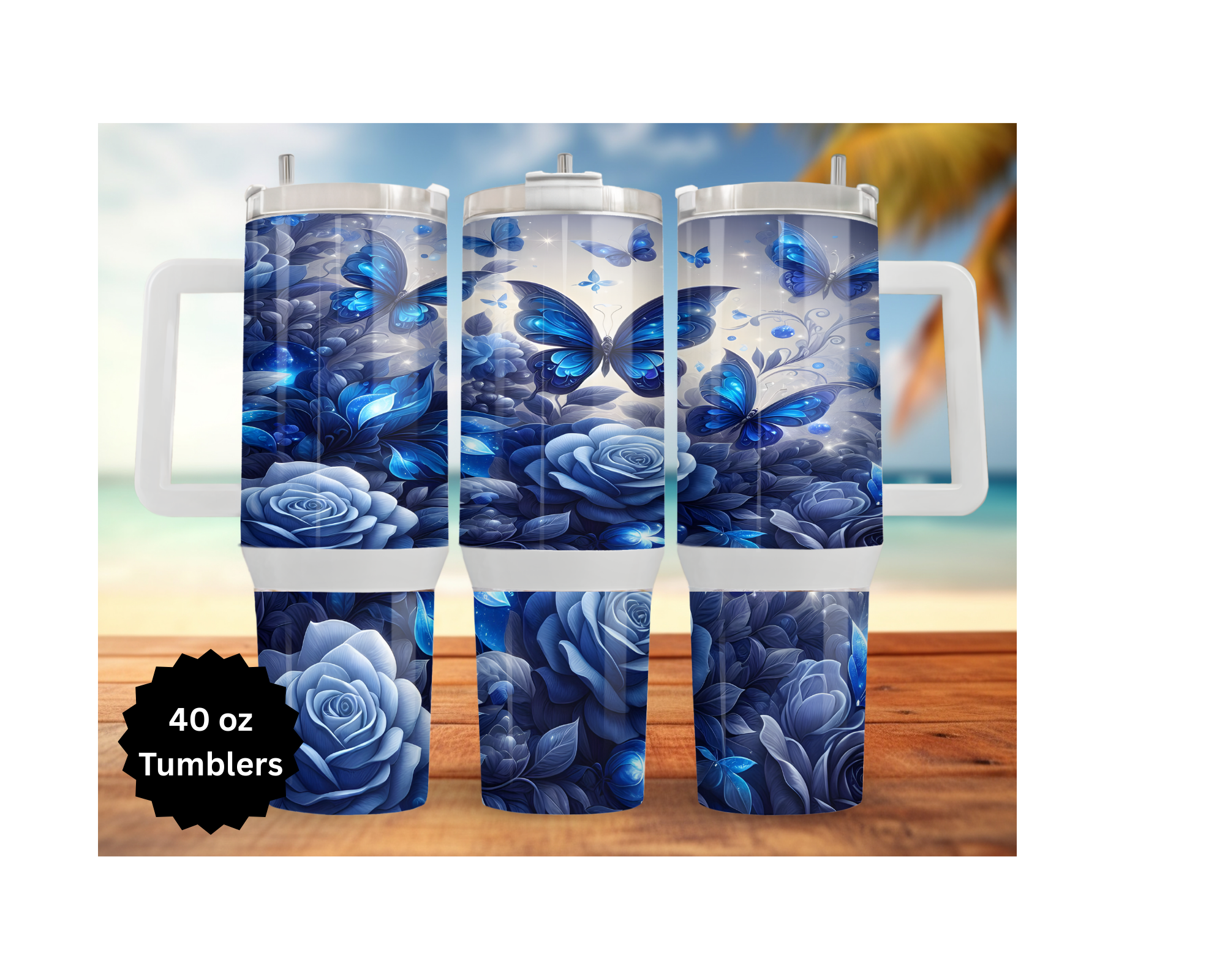 Butterfly 30 and 40 oz Stainless-Steel Tumblers. Multiple Images Available.
