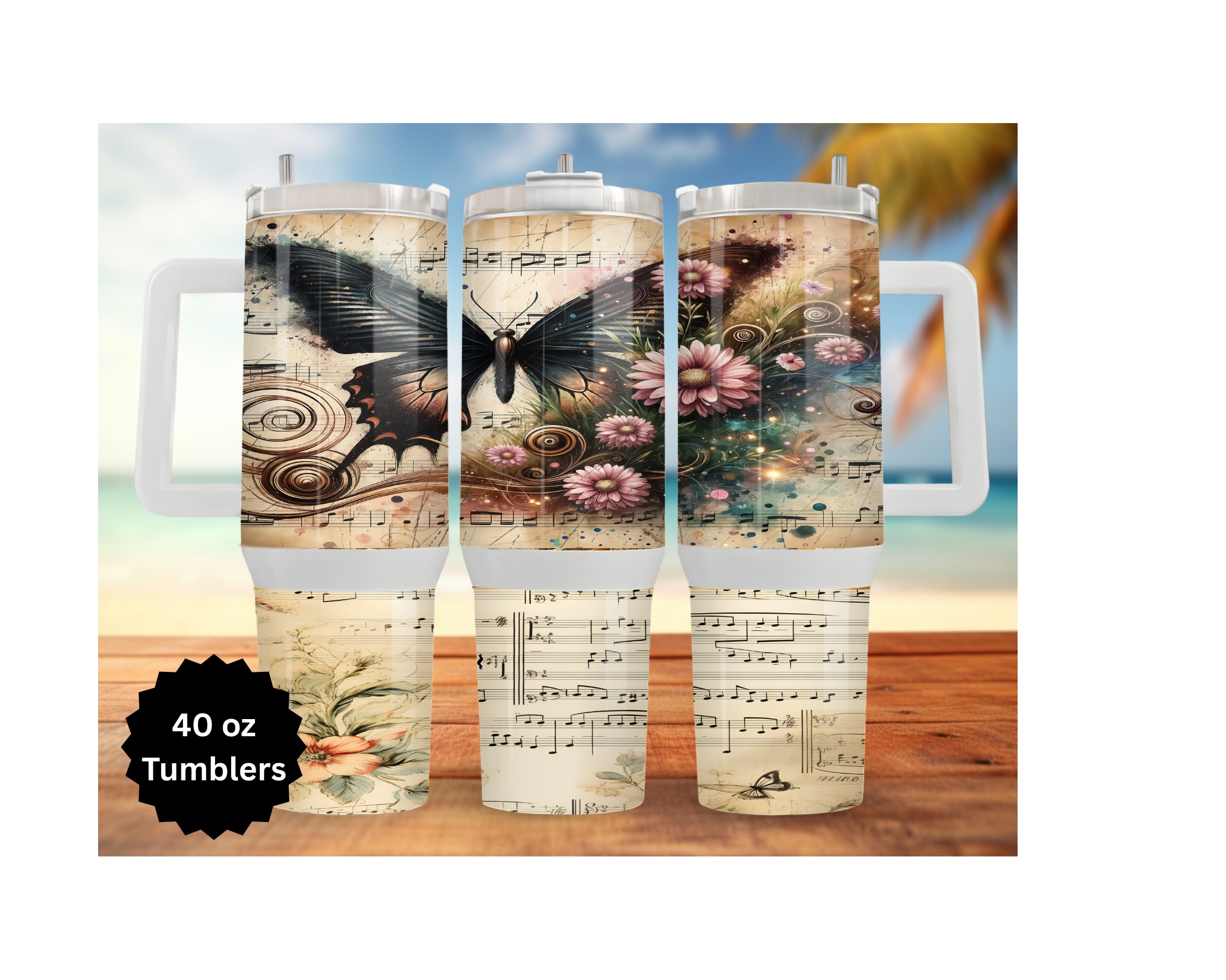 Butterfly 30 and 40 oz Stainless-Steel Tumblers. Multiple Images Available.