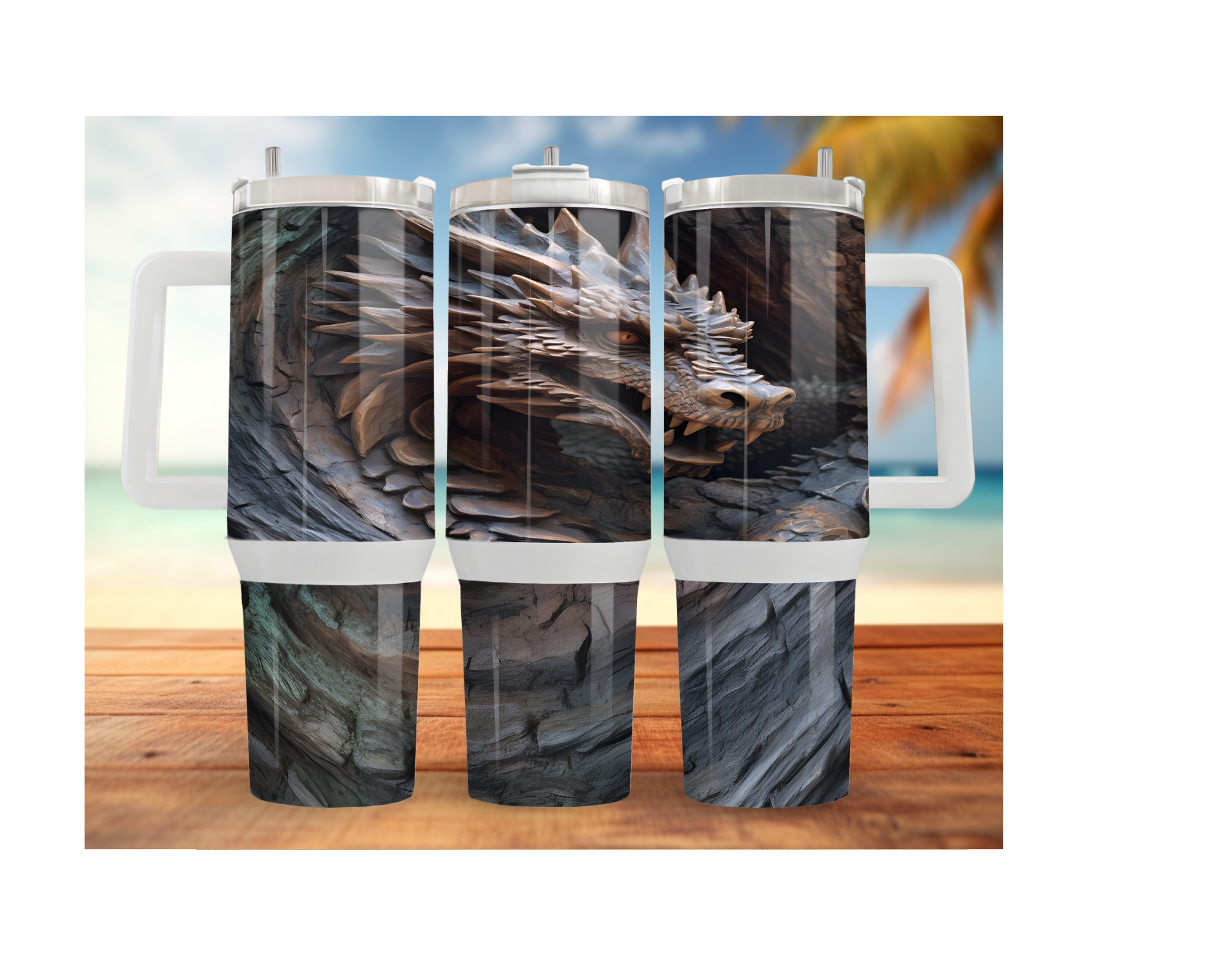 Dragon Stainless Steel Tumblers Stay hydrated like a warrior with striking dragon artwork and insulated duality.  Multiple Sizes and Images Available.