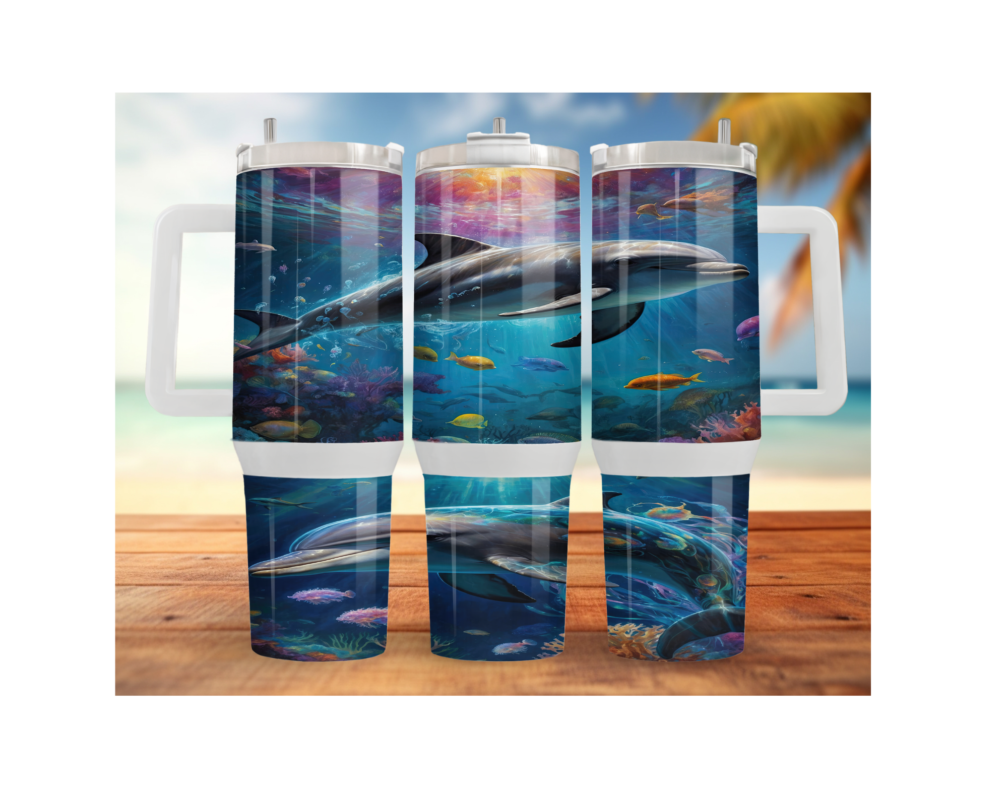 30- and 40-ounce Dolphin Stainless Steel Tumblers. Sip happy with a splash of ocean magic. Multiple Sizes and Images Available.