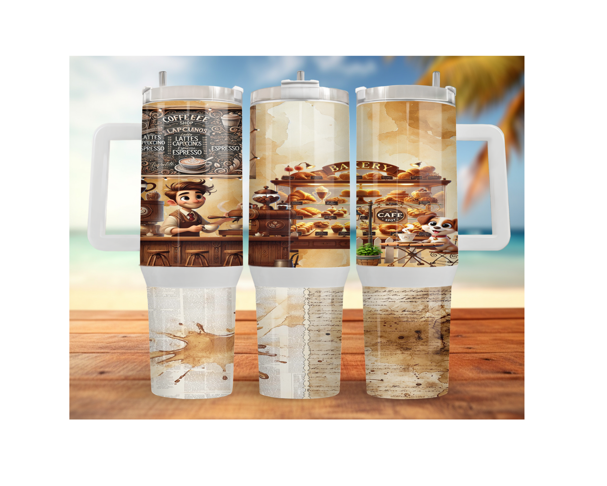 Rise & Grind XL 30 and 40 oz Coffee Themed Stainless-Steel Tumblers. Multiple Sizes and Images Available.