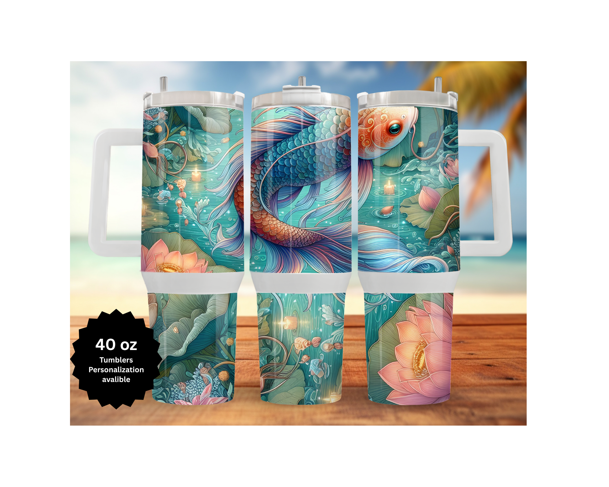 Koi Fish 30 and 40 oz Stainless-Steel Tumblers. Multiple Images Available.