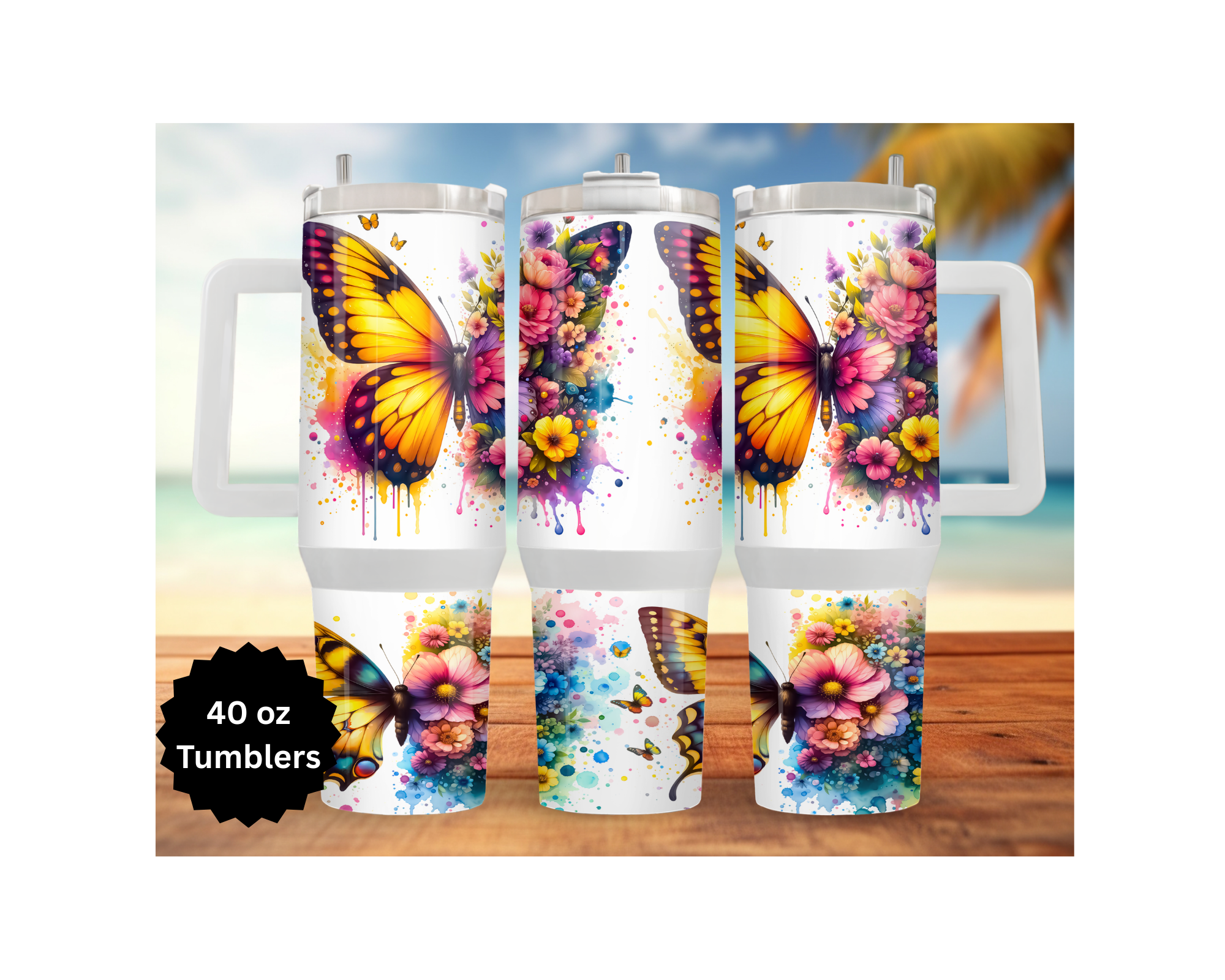 Butterfly 30 and 40 oz Stainless-Steel Tumblers. Multiple Images Available.