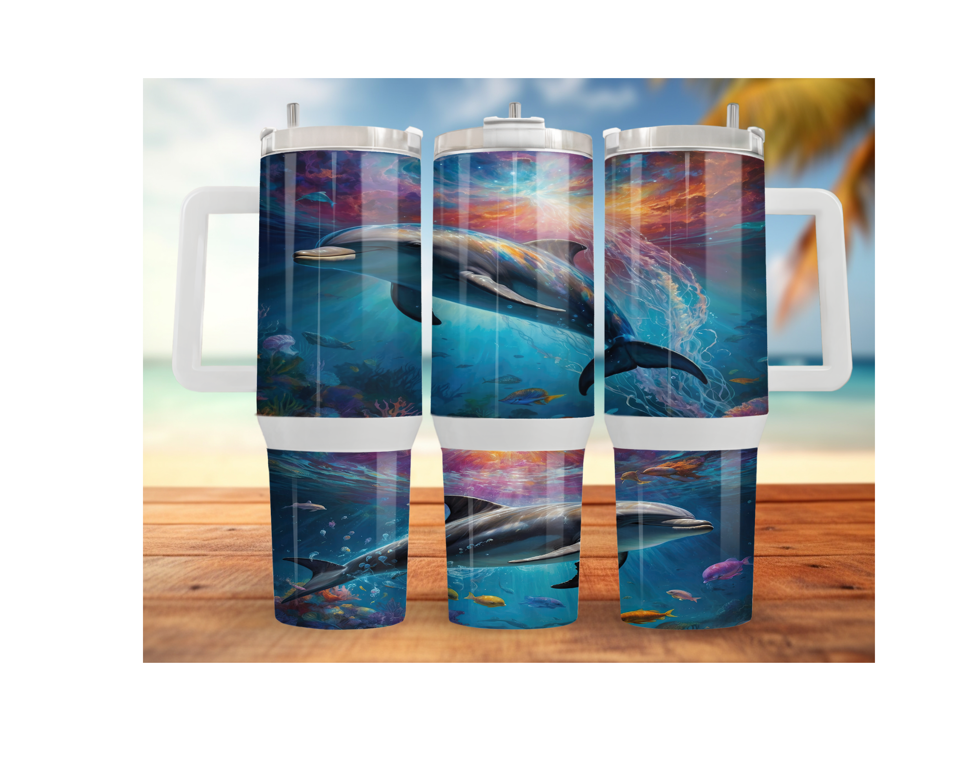 30- and 40-ounce Dolphin Stainless Steel Tumblers. Sip happy with a splash of ocean magic. Multiple Sizes and Images Available.