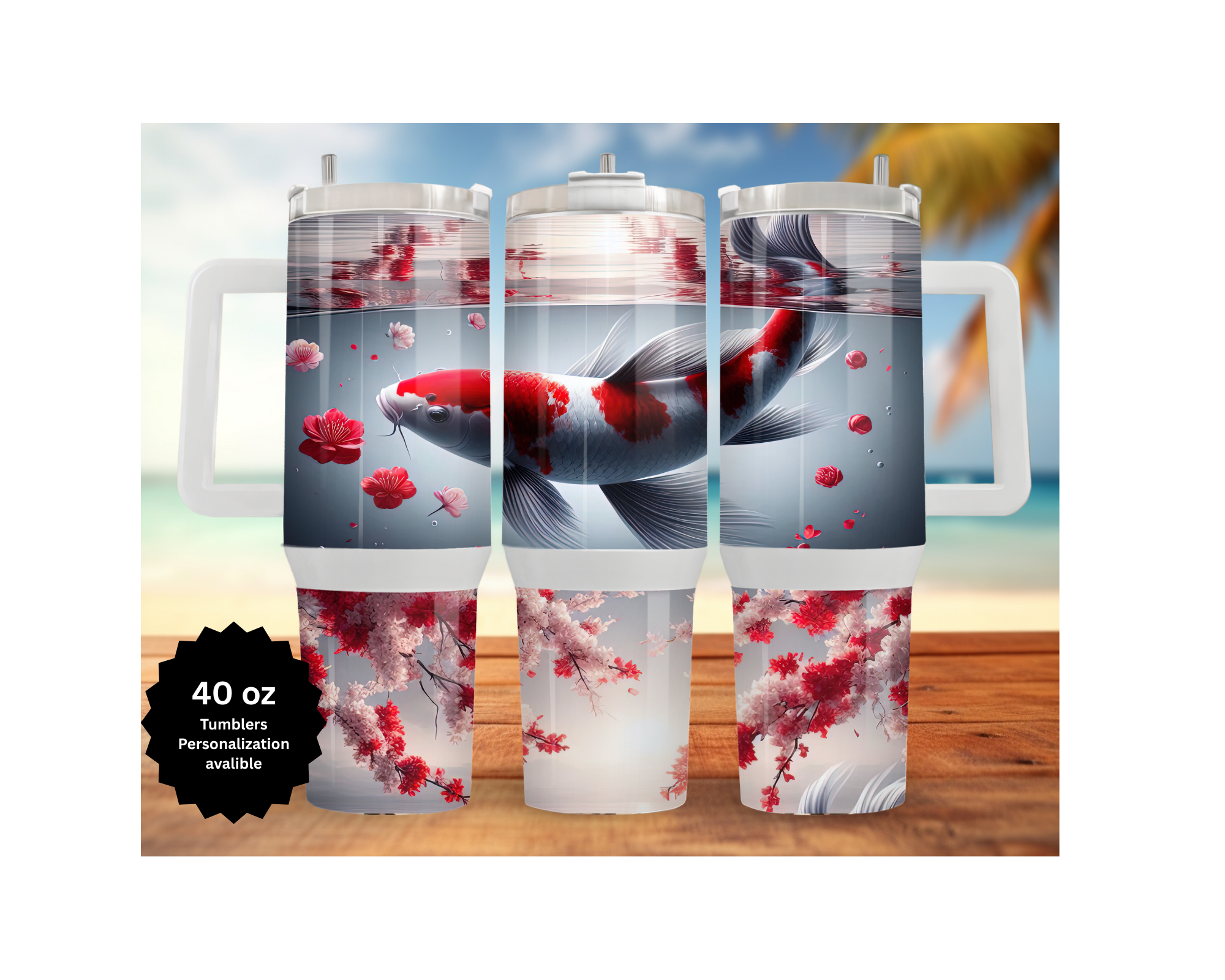 Koi Fish 30 and 40 oz Stainless-Steel Tumblers. Multiple Images Available.
