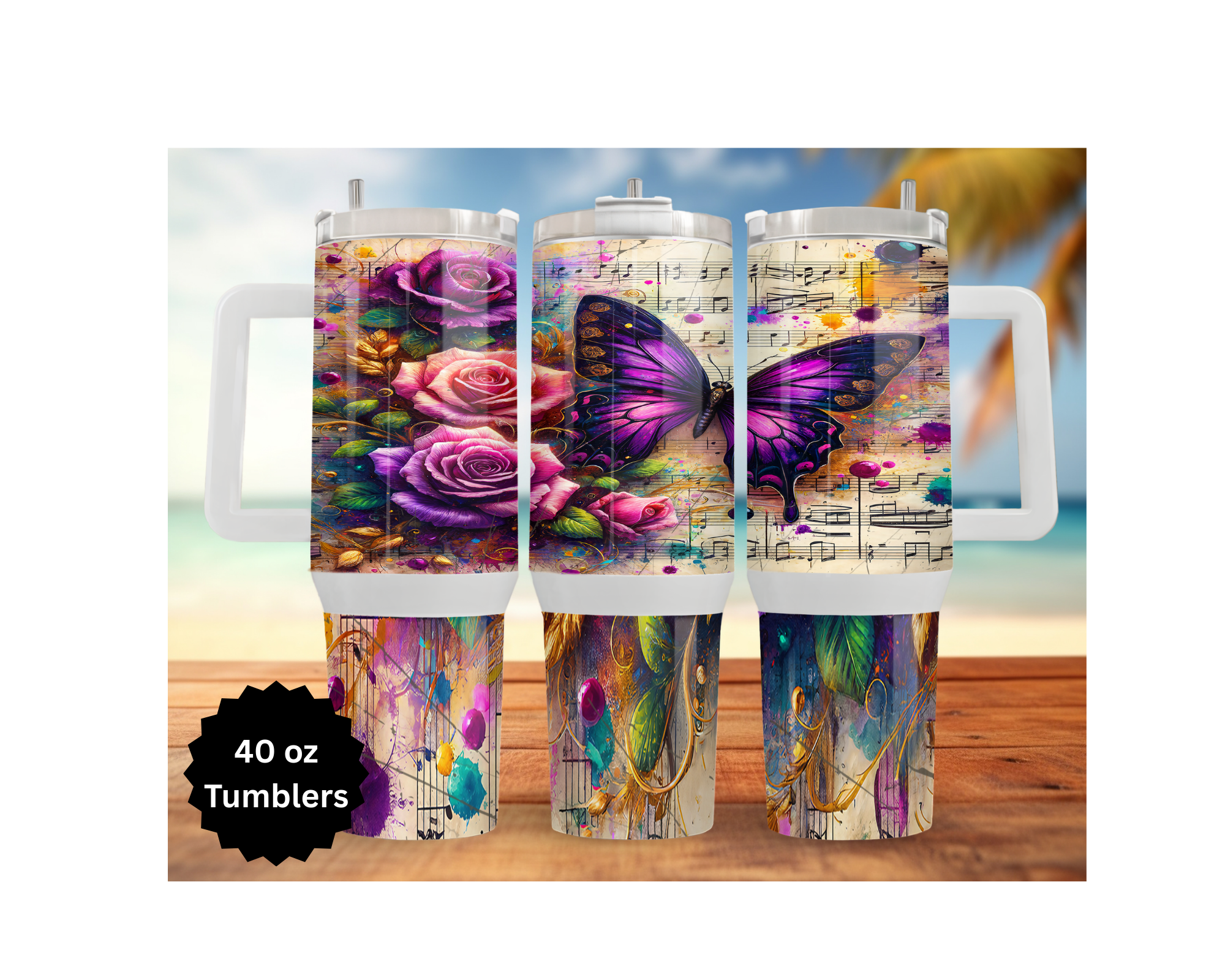 Butterfly 30 and 40 oz Stainless-Steel Tumblers. Multiple Images Available.