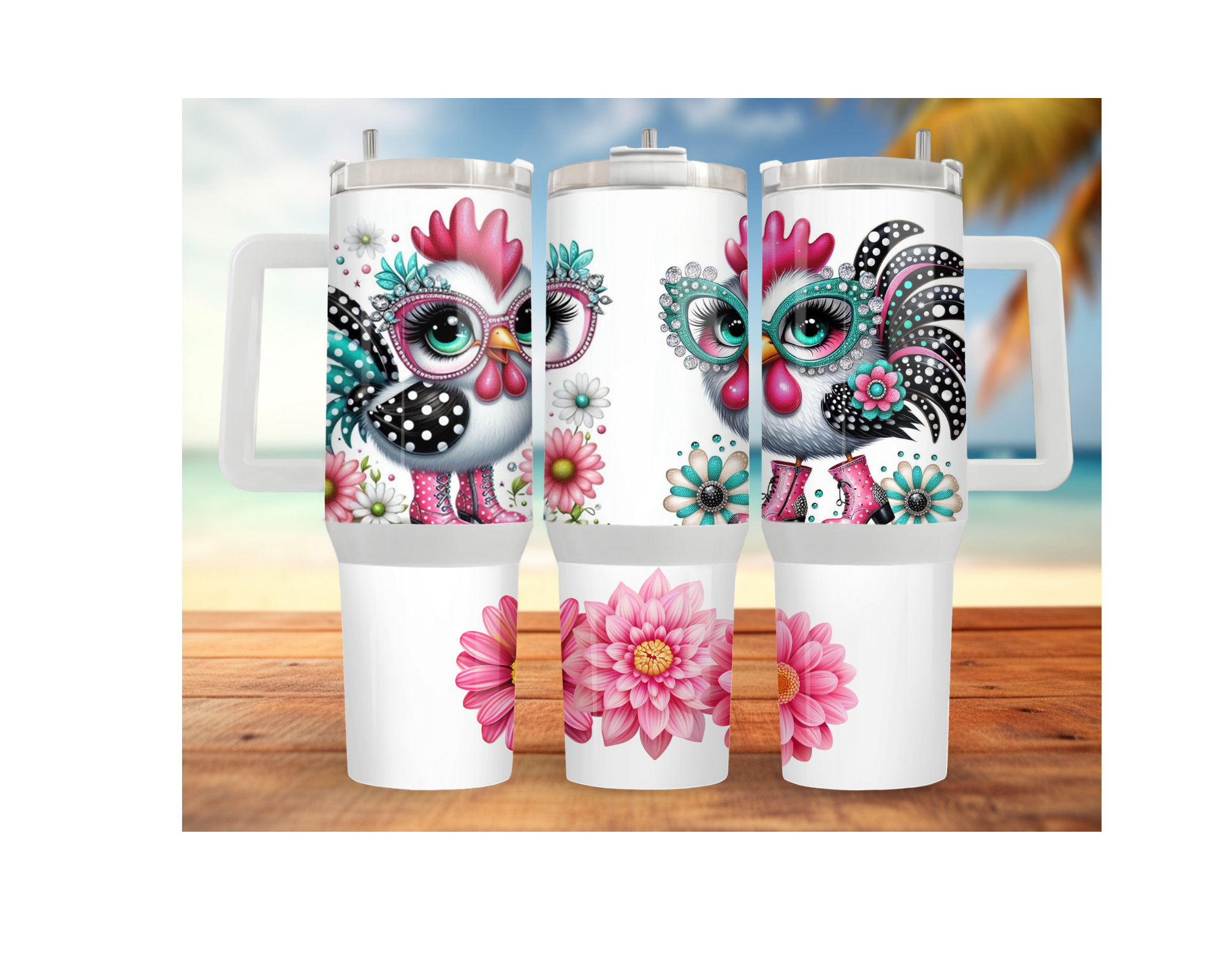 30- and 40-ounce Happy Hen Chicken Stainless Steel Tumblers. Multiple Sizes and Images Available.
