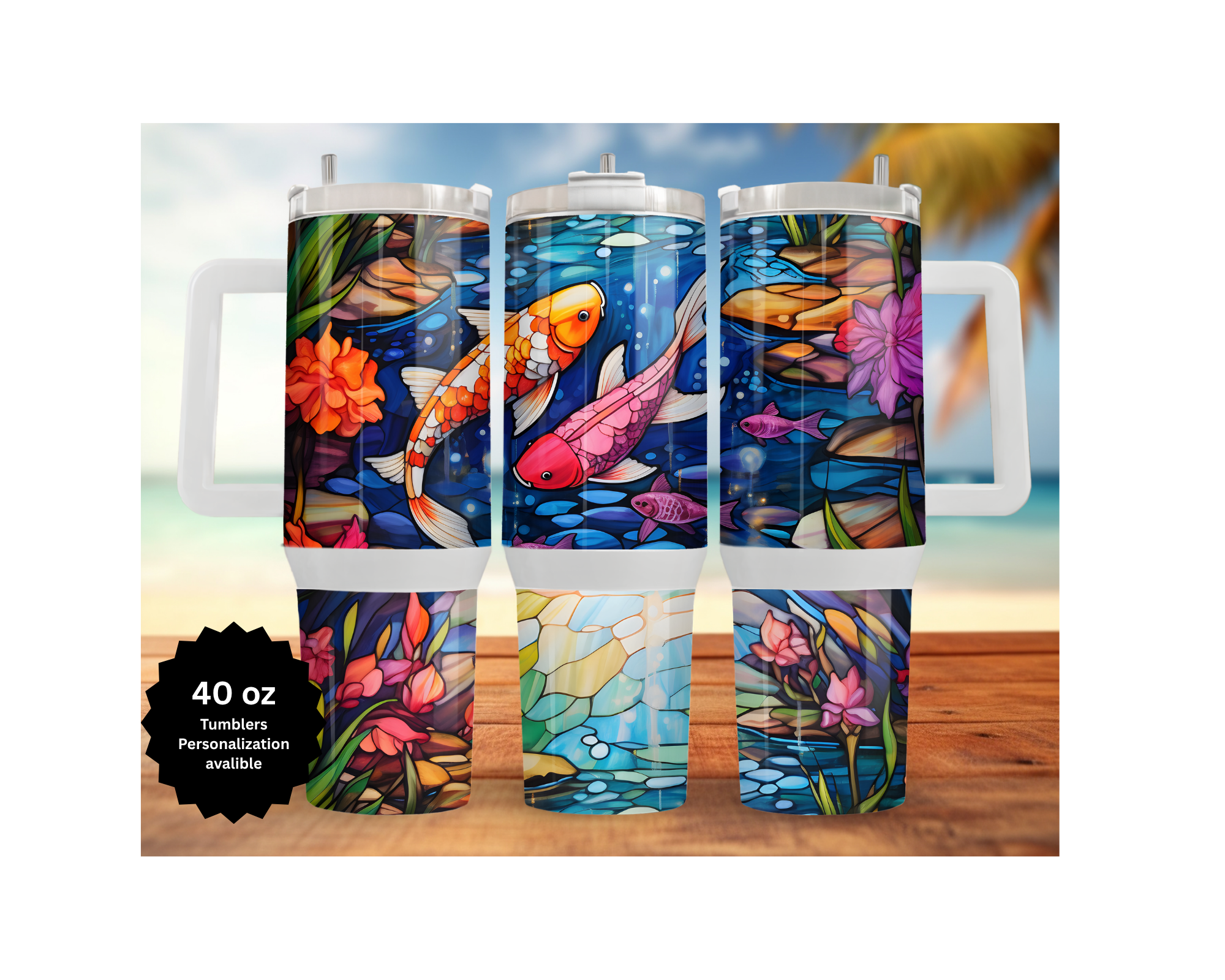 Koi Fish 30 and 40 oz Stainless-Steel Tumblers. Multiple Images Available.