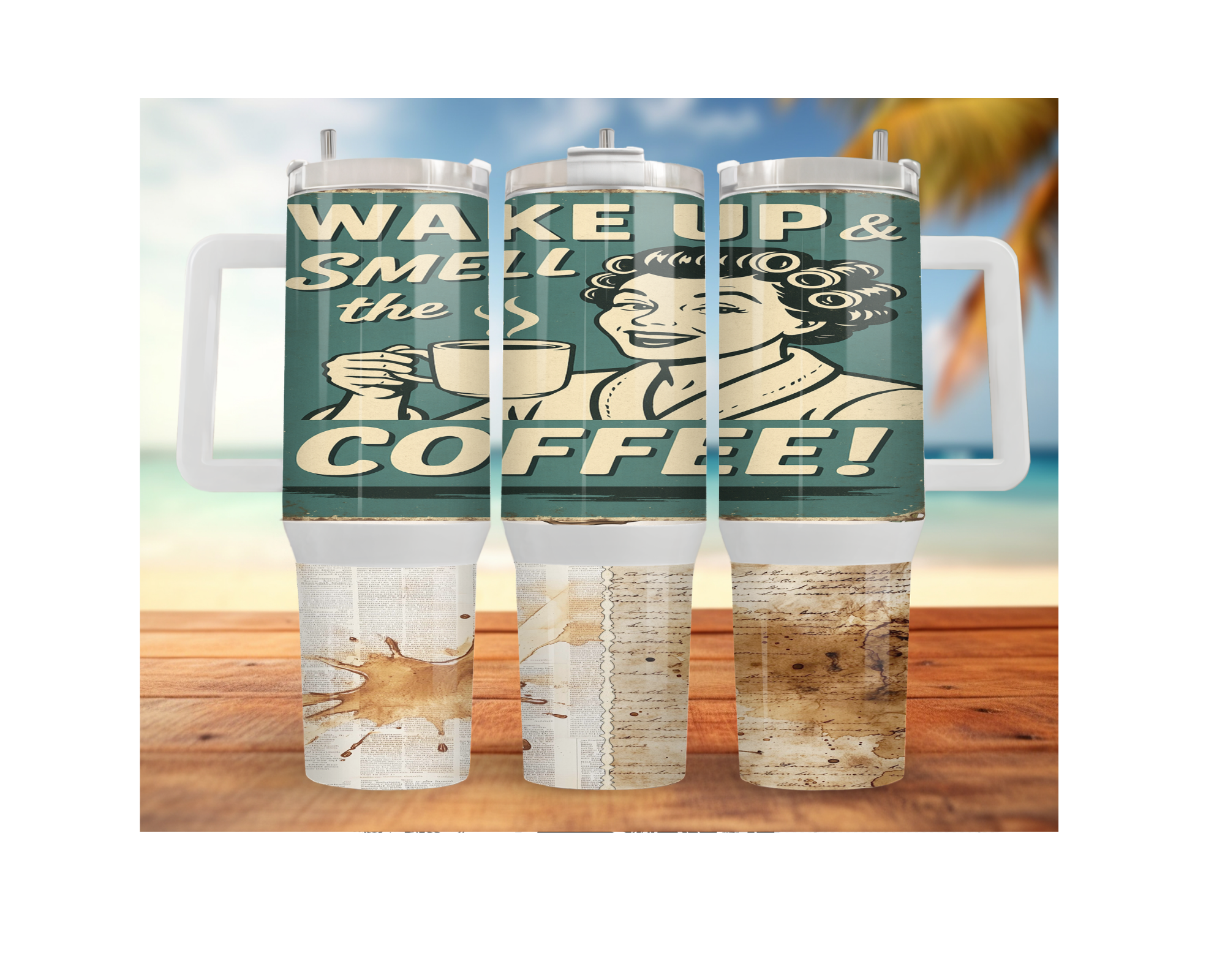 Rise & Grind XL 30 and 40 oz Coffee Themed Stainless-Steel Tumblers. Multiple Sizes and Images Available.