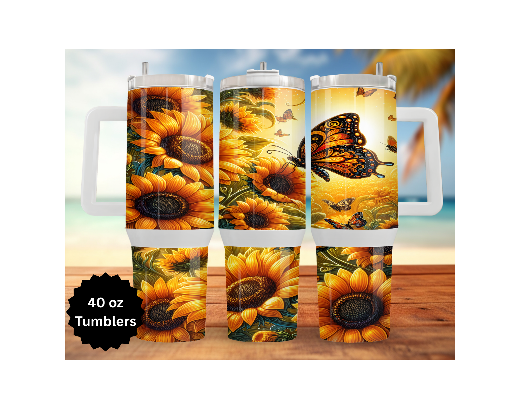 Butterfly 30 and 40 oz Stainless-Steel Tumblers. Multiple Images Available.