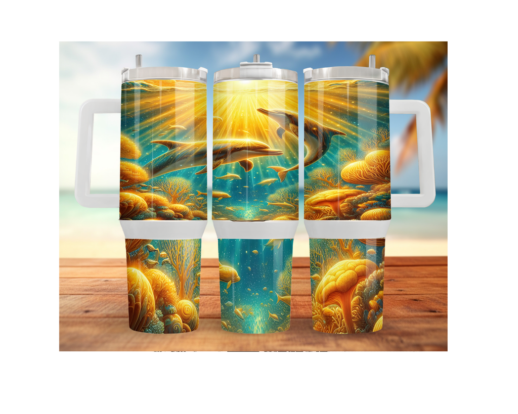 30- and 40-ounce Dolphin Stainless Steel Tumblers. Sip happy with a splash of ocean magic. Multiple Sizes and Images Available.
