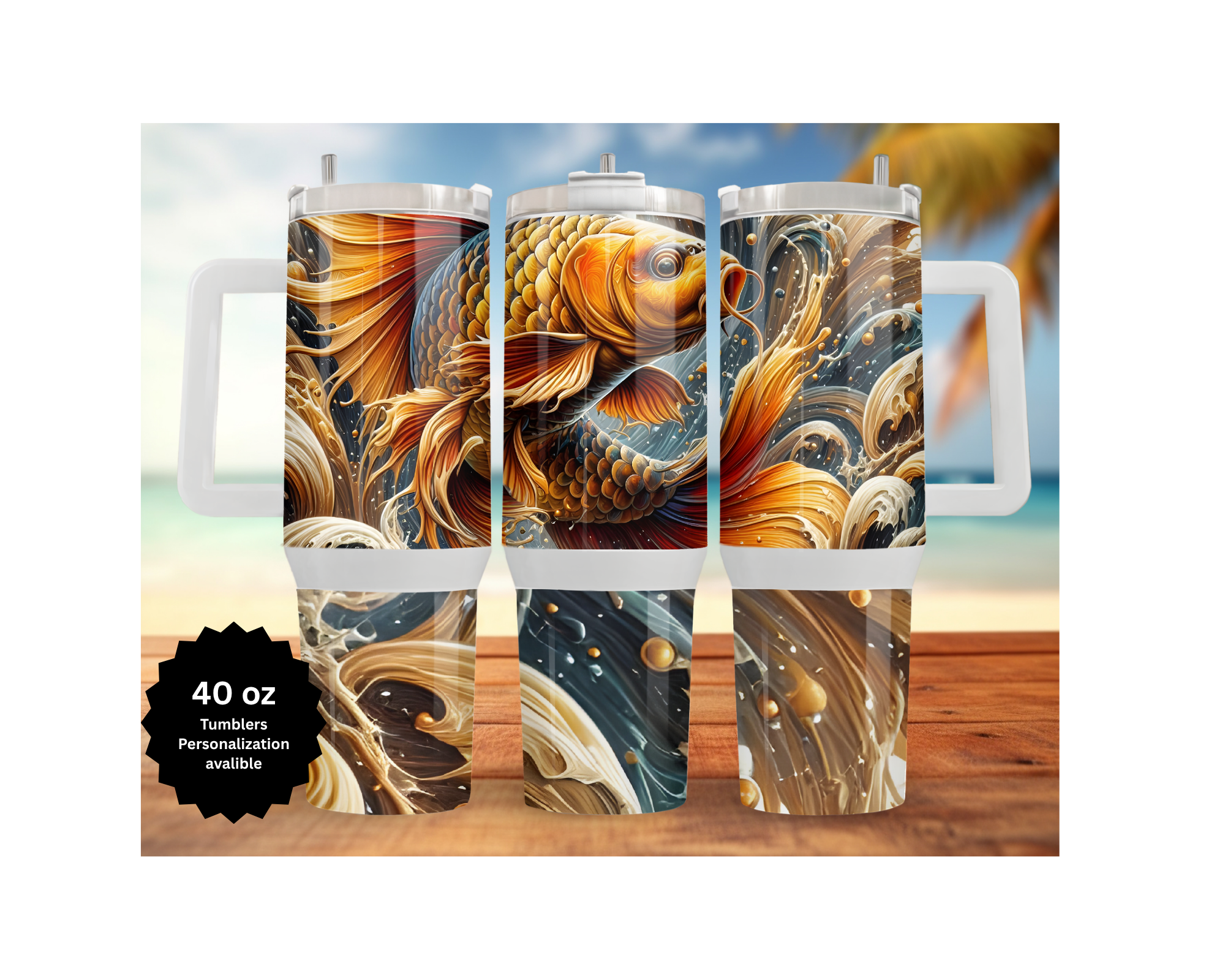 Koi Fish 30 and 40 oz Stainless-Steel Tumblers. Multiple Images Available.