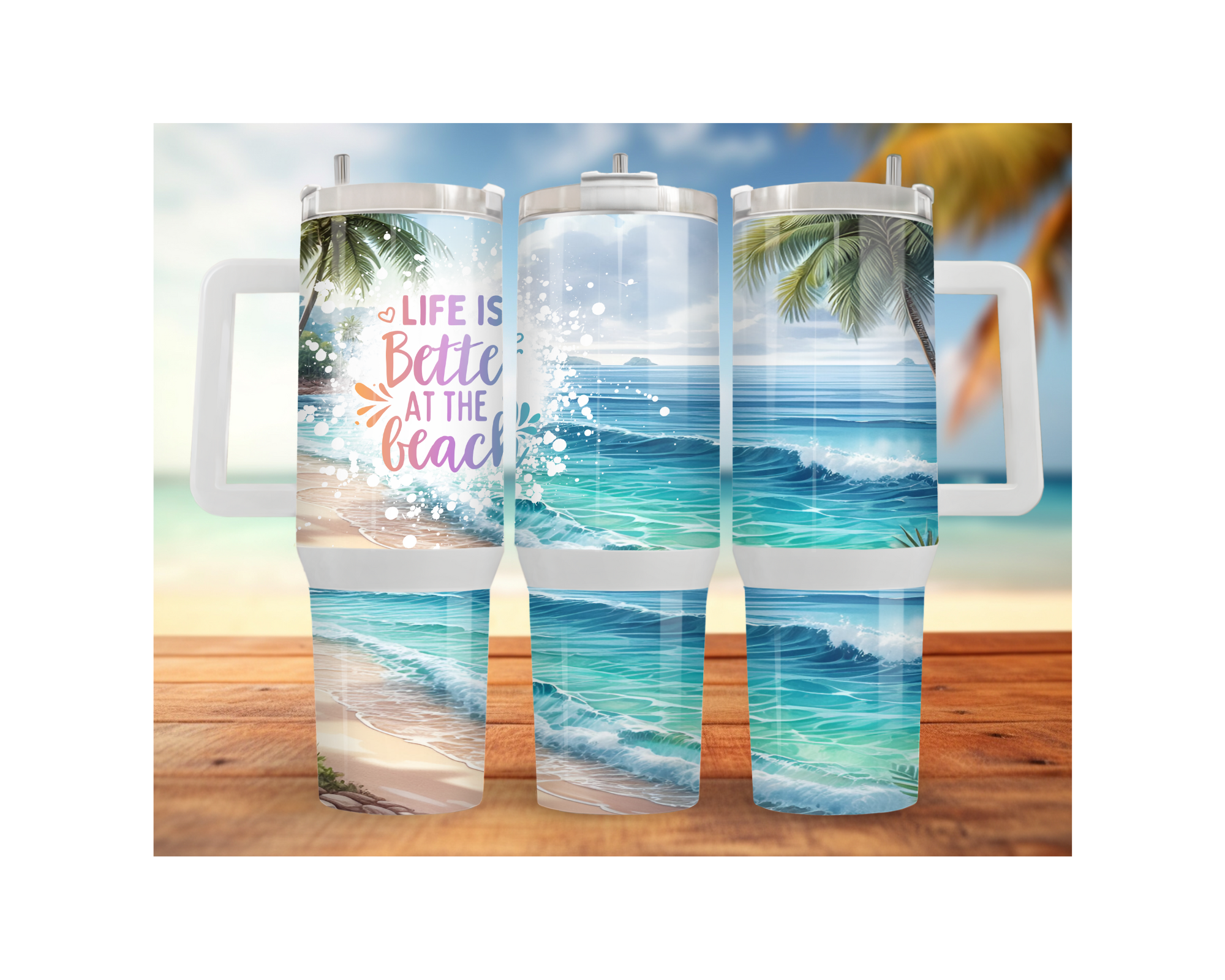 30- and 40-ounce Beachy Bliss Stainless Steel Tumbler.  Multiple Sizes and Images Available.