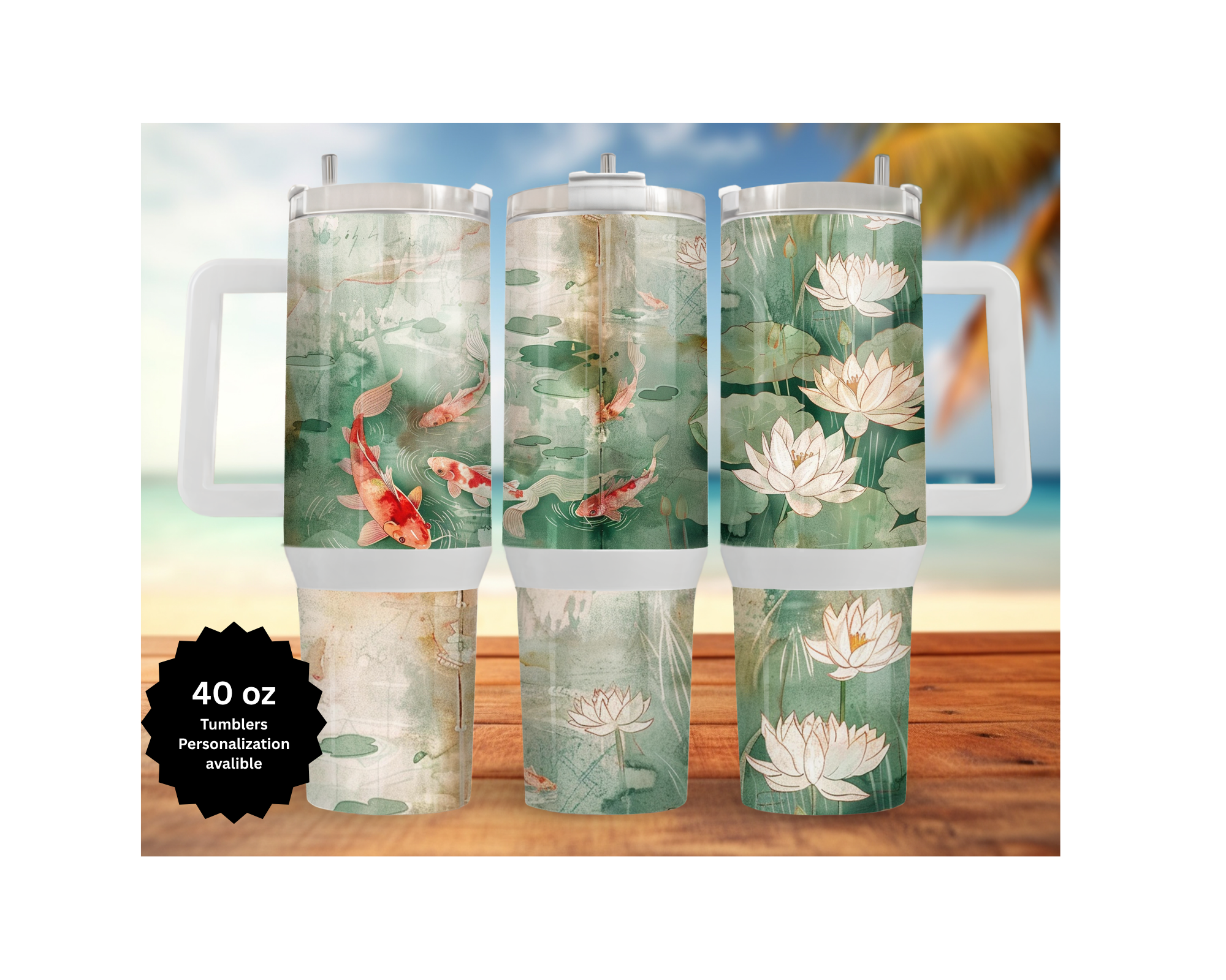 Koi Fish 30 and 40 oz Stainless-Steel Tumblers. Multiple Images Available.