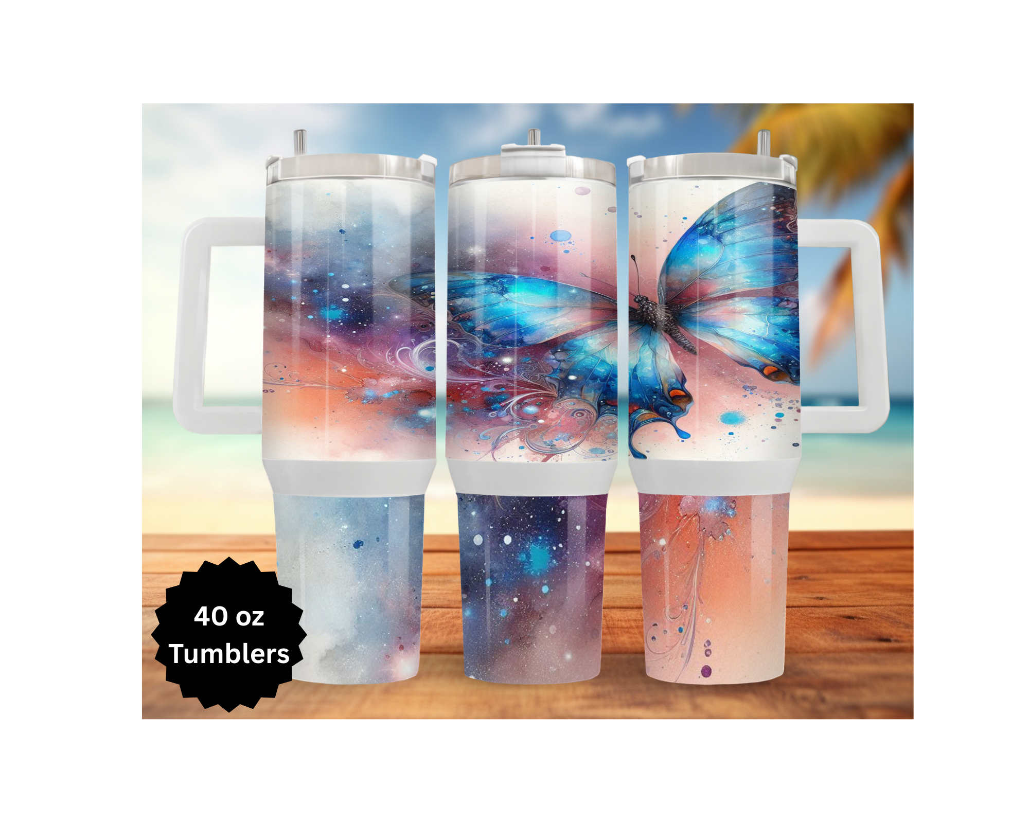 Butterfly 30 and 40 oz Stainless-Steel Tumblers. Multiple Images Available.