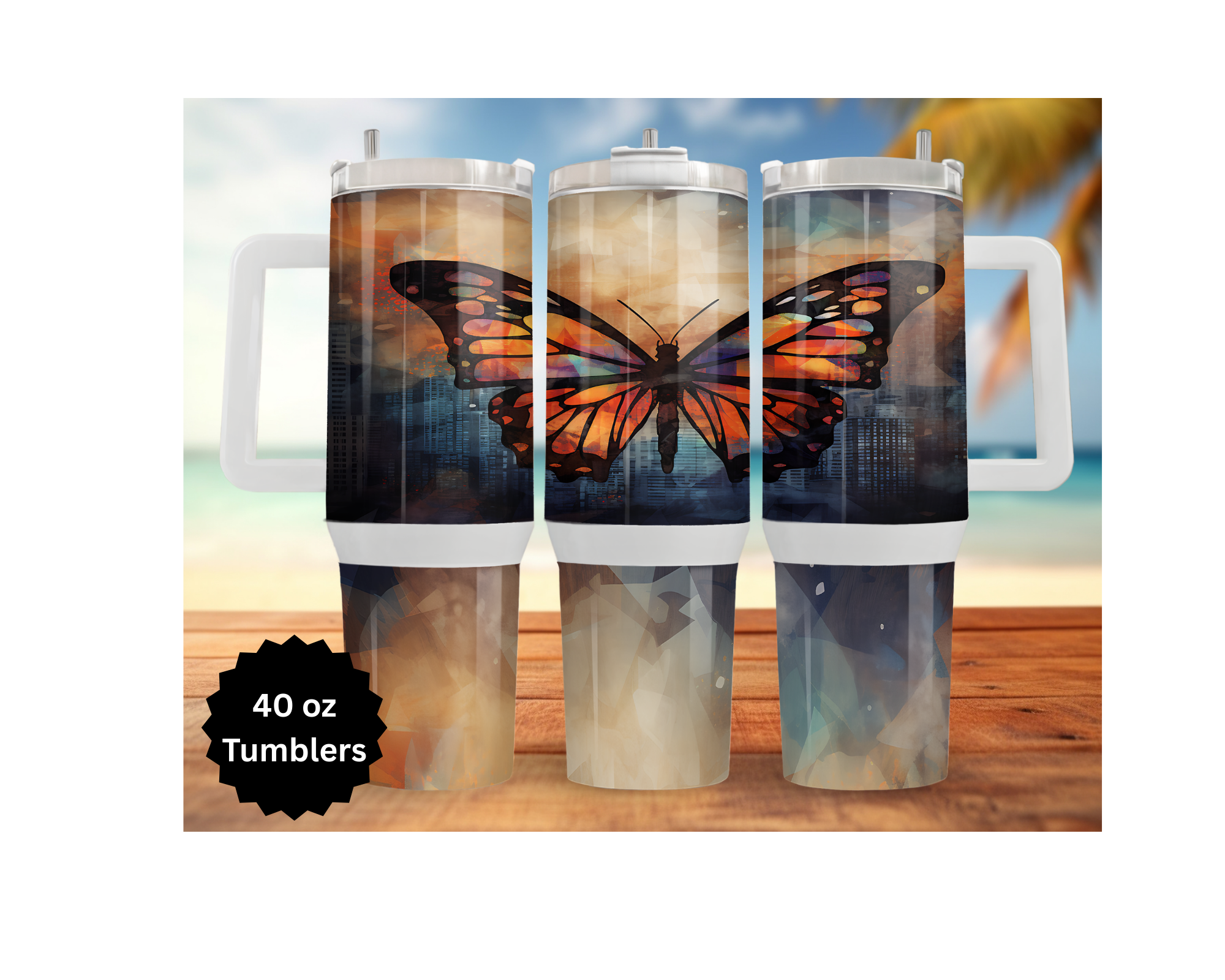 Butterfly 30 and 40 oz Stainless-Steel Tumblers. Multiple Images Available.