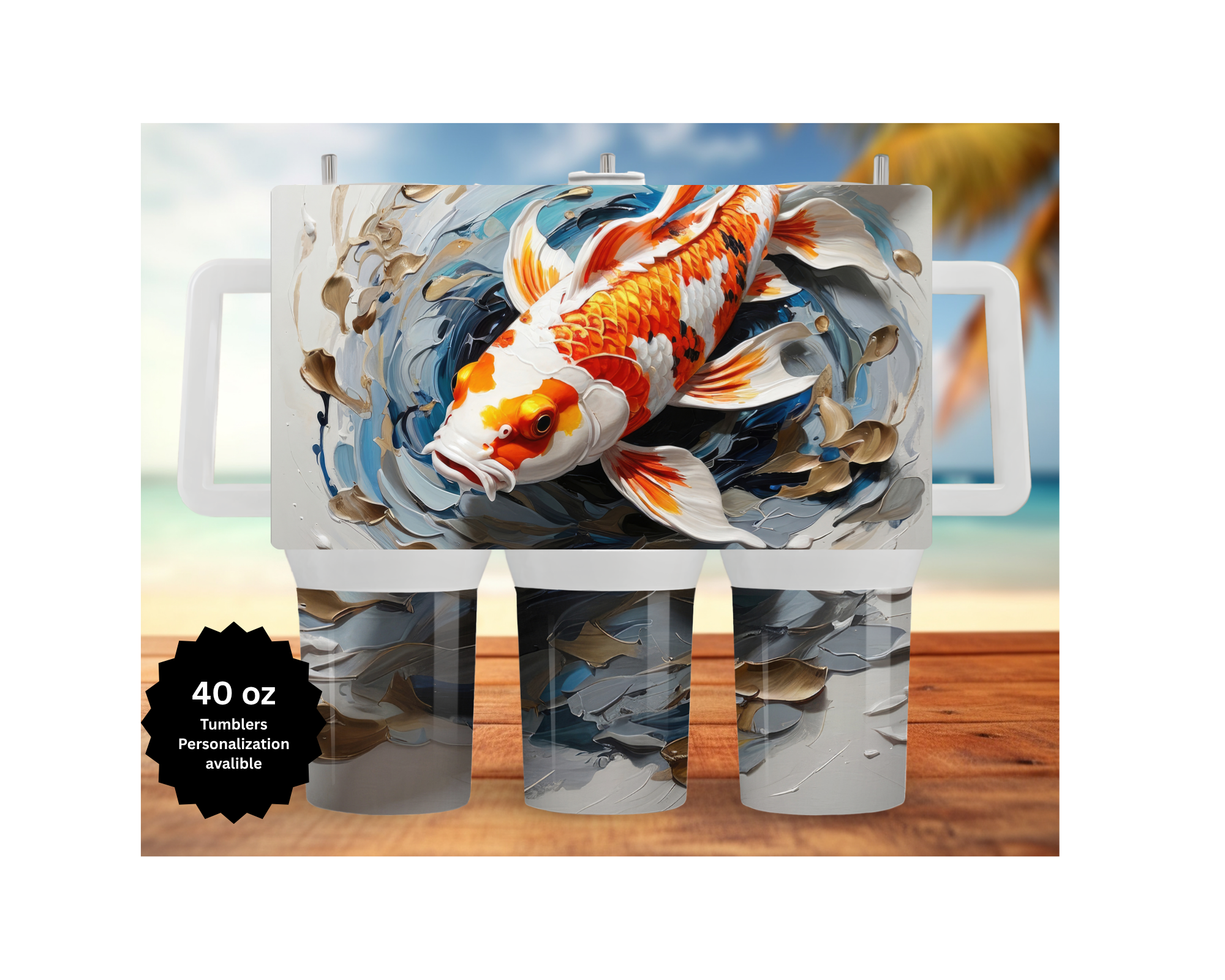 Koi Fish 30 and 40 oz Stainless-Steel Tumblers. Multiple Images Available.