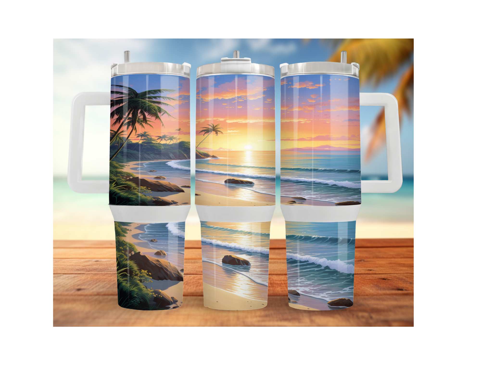 30- and 40-ounce Beachy Bliss Stainless Steel Tumbler.  Multiple Sizes and Images Available.